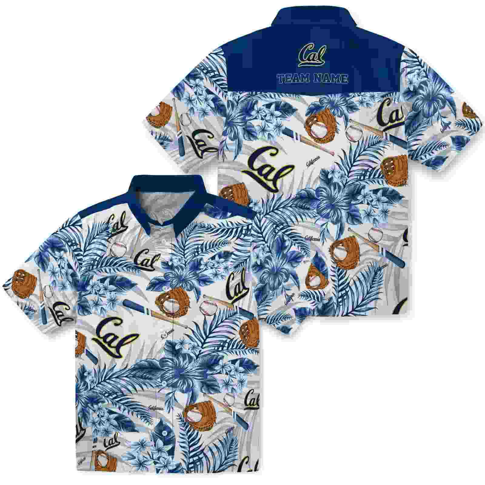 personalized california golden bears floral baseball blue white hawaiian shirt high quality