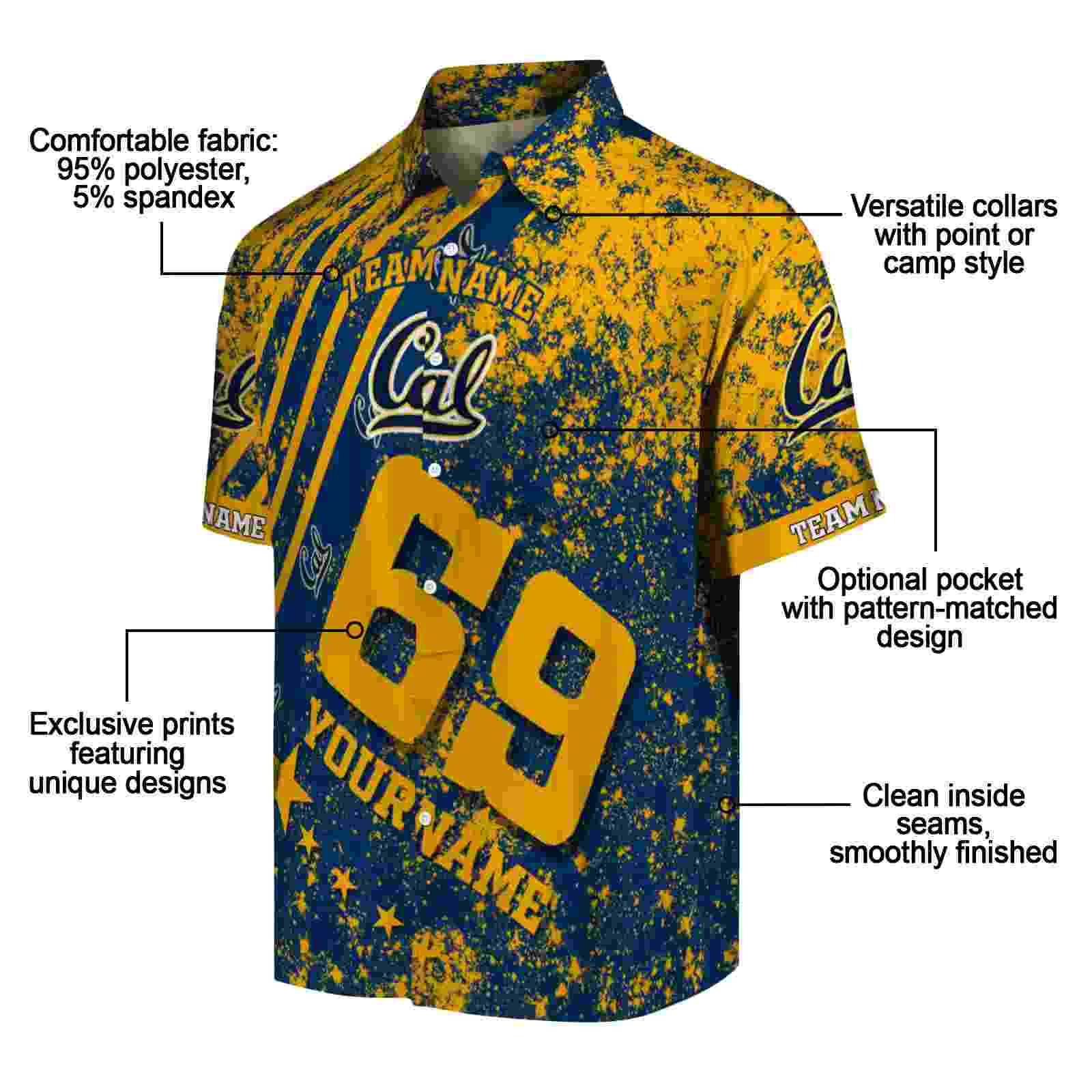 personalized california golden bears star stripes blue hawaiian shirt new arrival