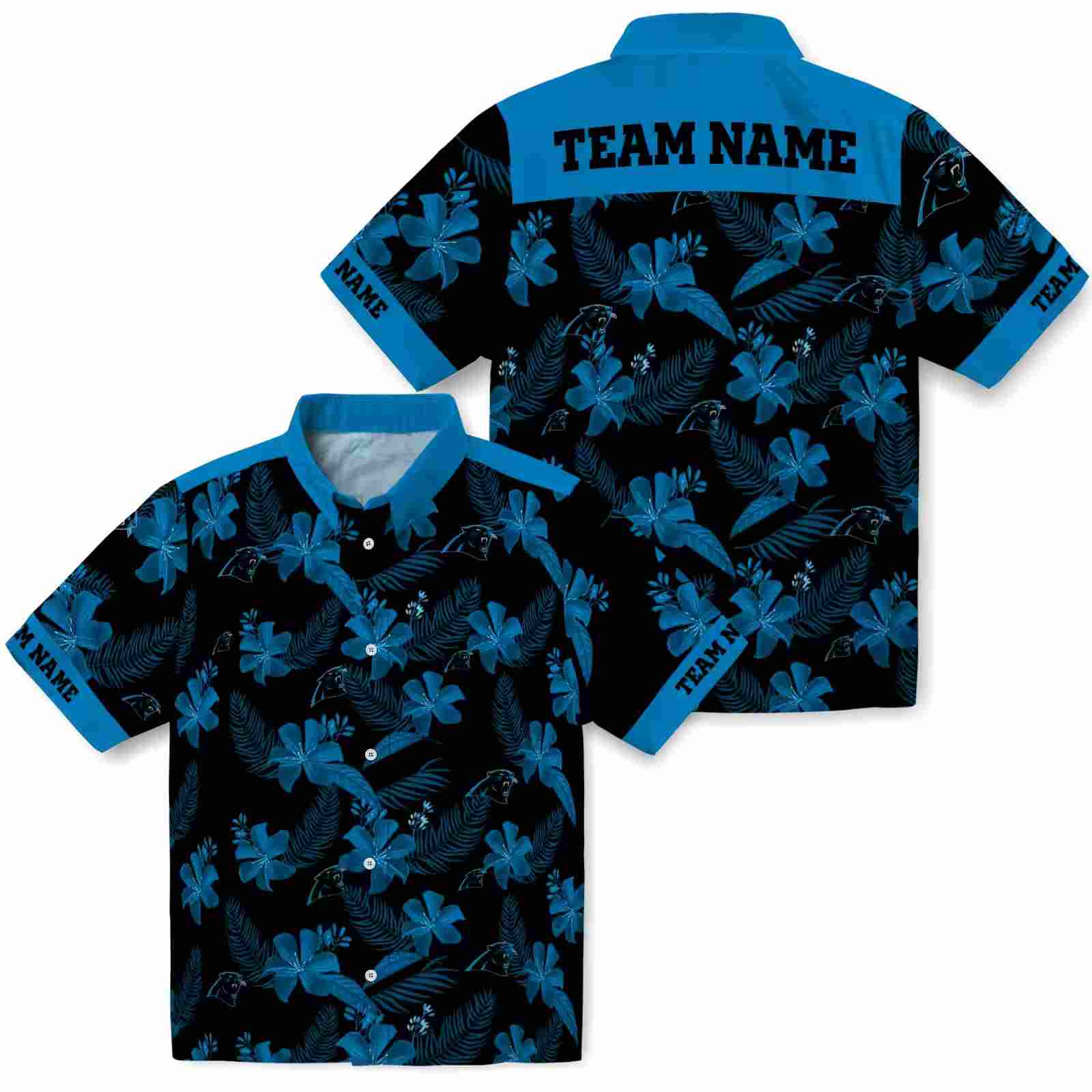 personalized carolina panthers botanical print black hawaiian shirt high quality