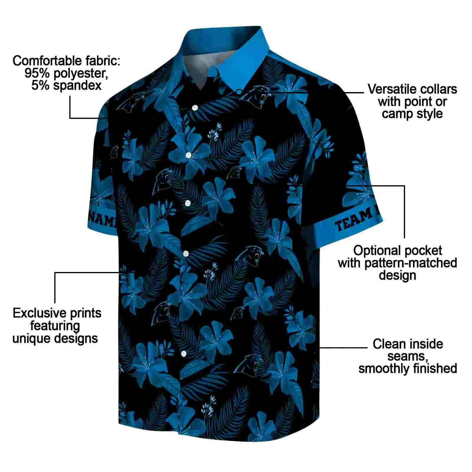 personalized carolina panthers botanical print black hawaiian shirt new arrival
