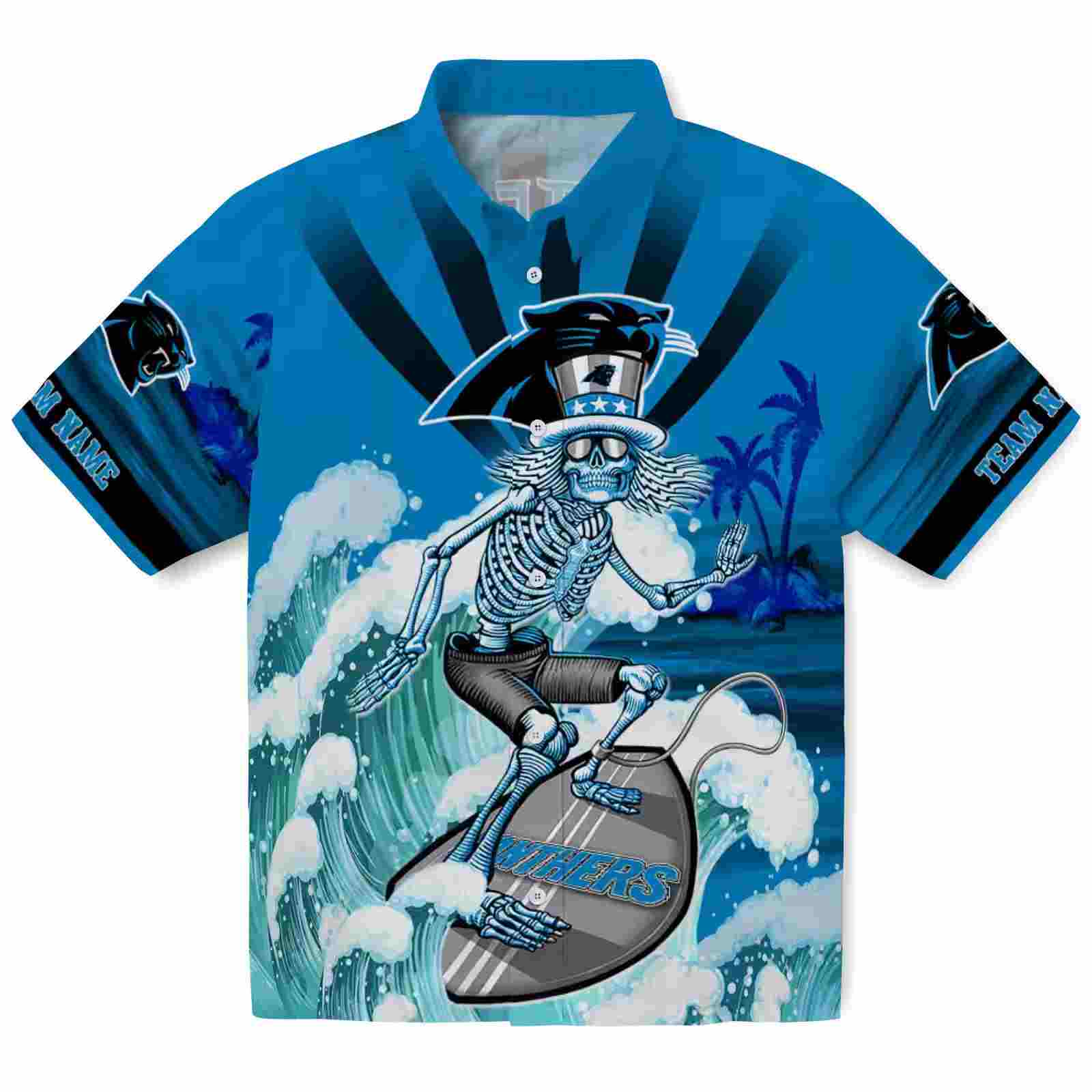 personalized carolina panthers surfing skeleton blue hawaiian shirt best selling