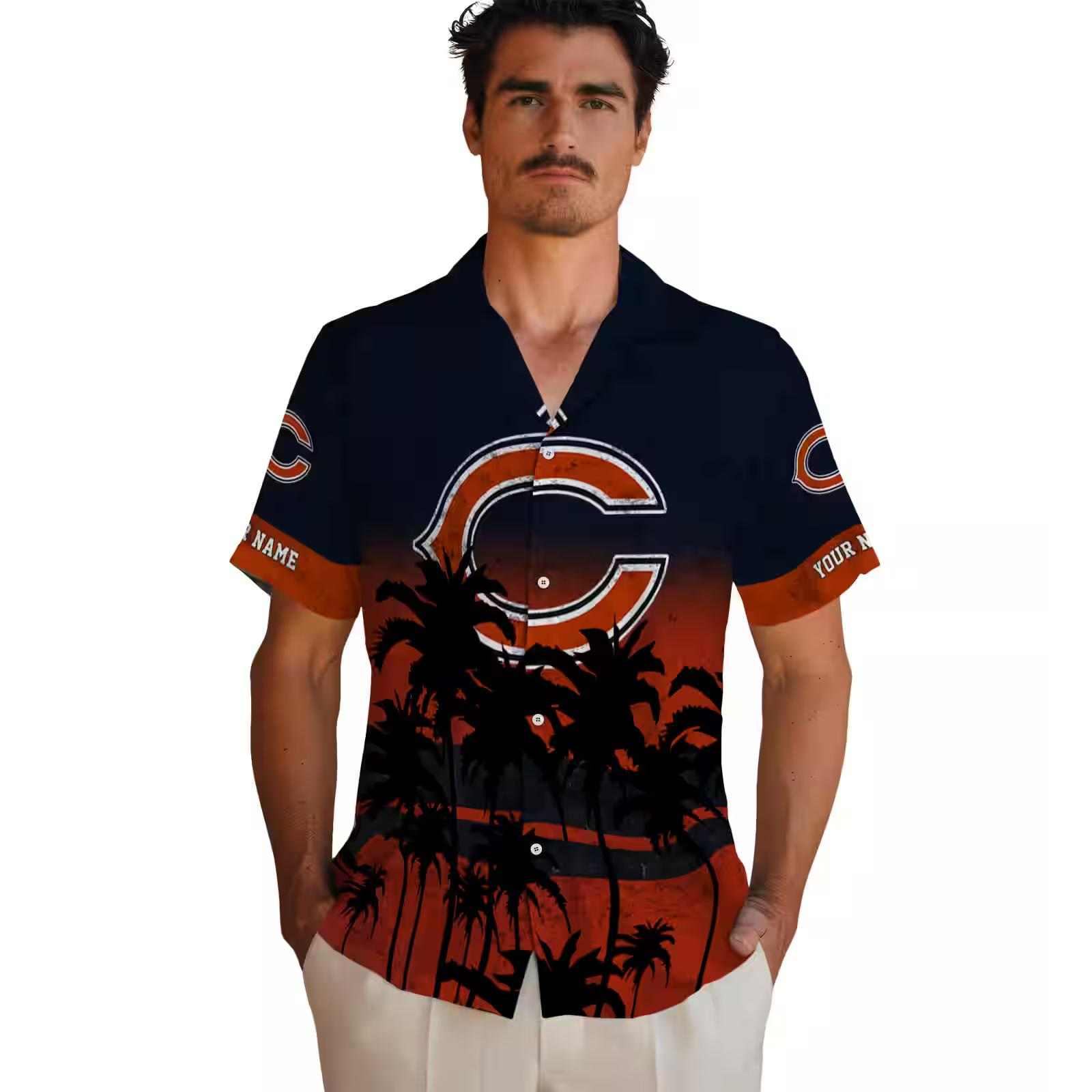 personalized chicago bears sunset pattern blue black hawaiian shirt fashion forward