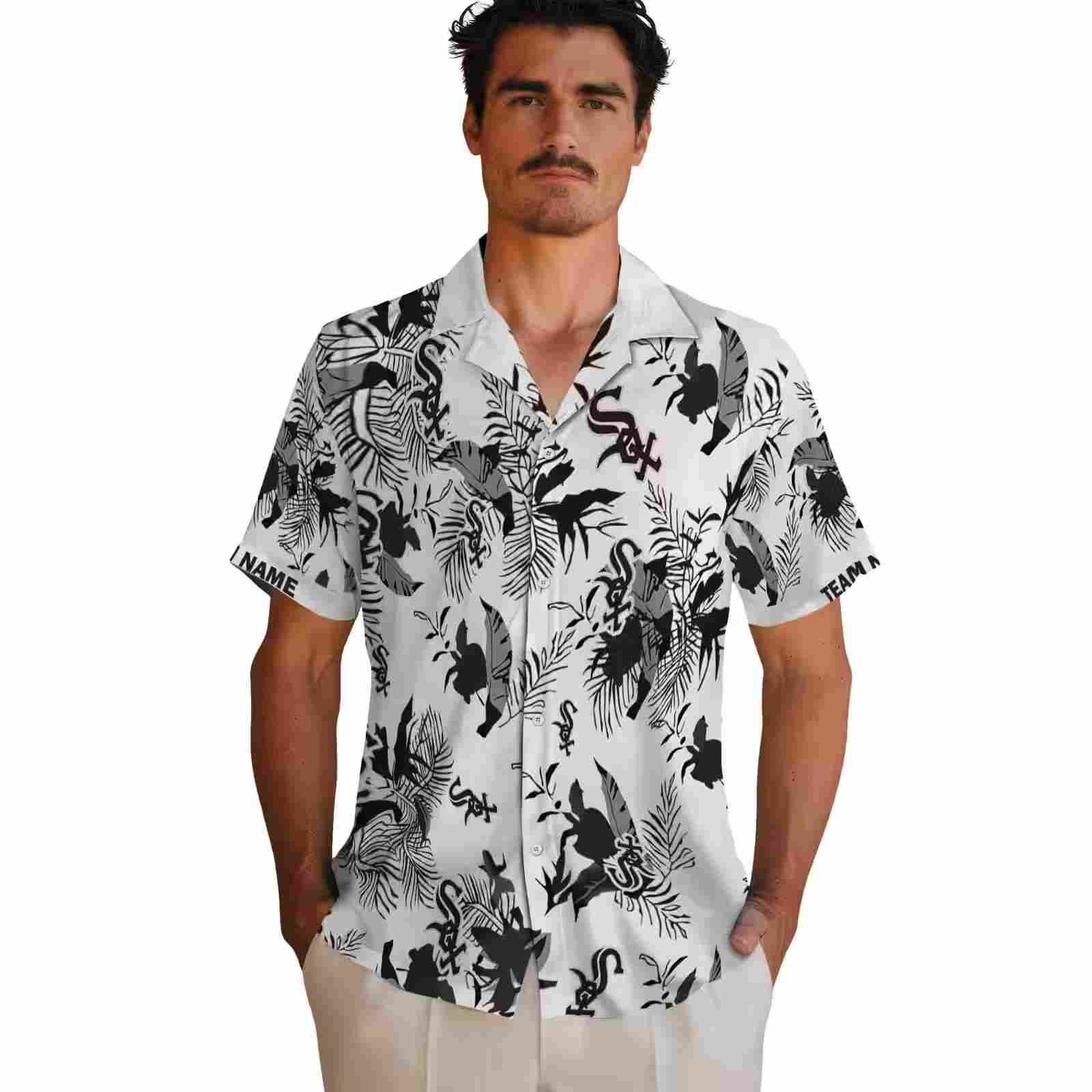 personalized chicago white sox botanical theme black white hawaiian shirt fashion forward