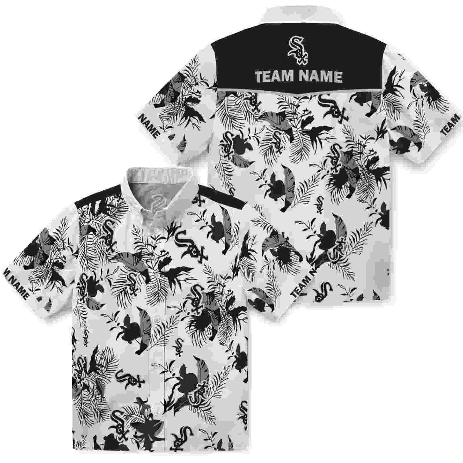 personalized chicago white sox botanical theme black white hawaiian shirt high quality