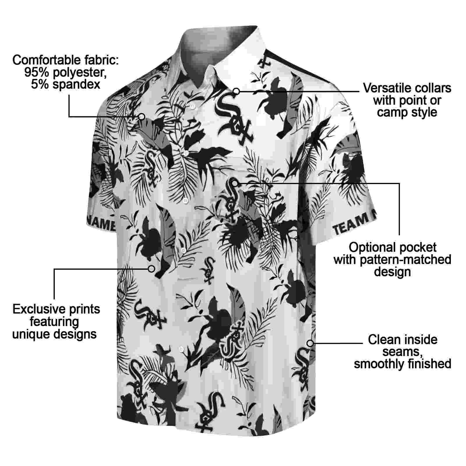 personalized chicago white sox botanical theme black white hawaiian shirt new arrival