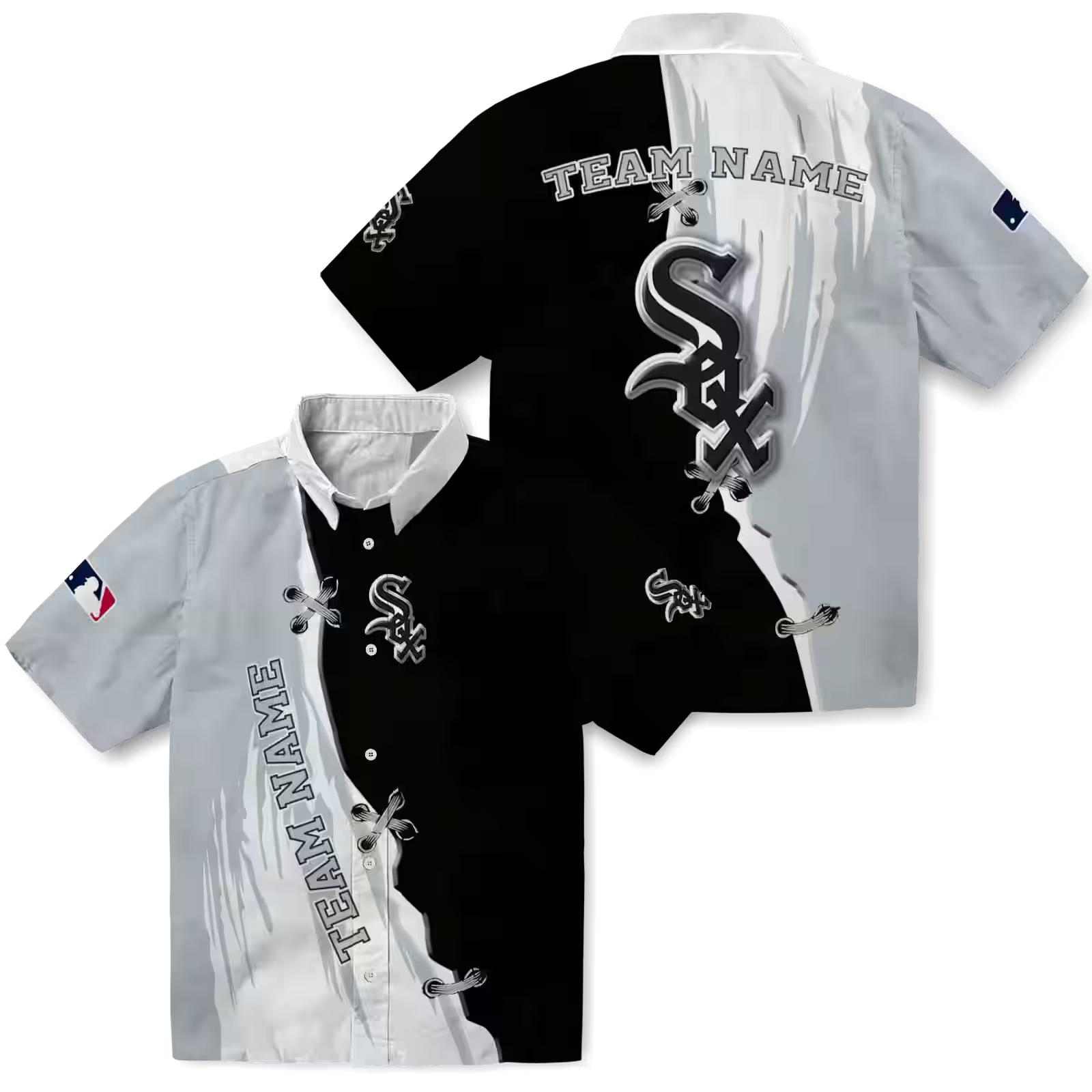 personalized chicago white sox edgy streaks black white hawaiian shirt high quality