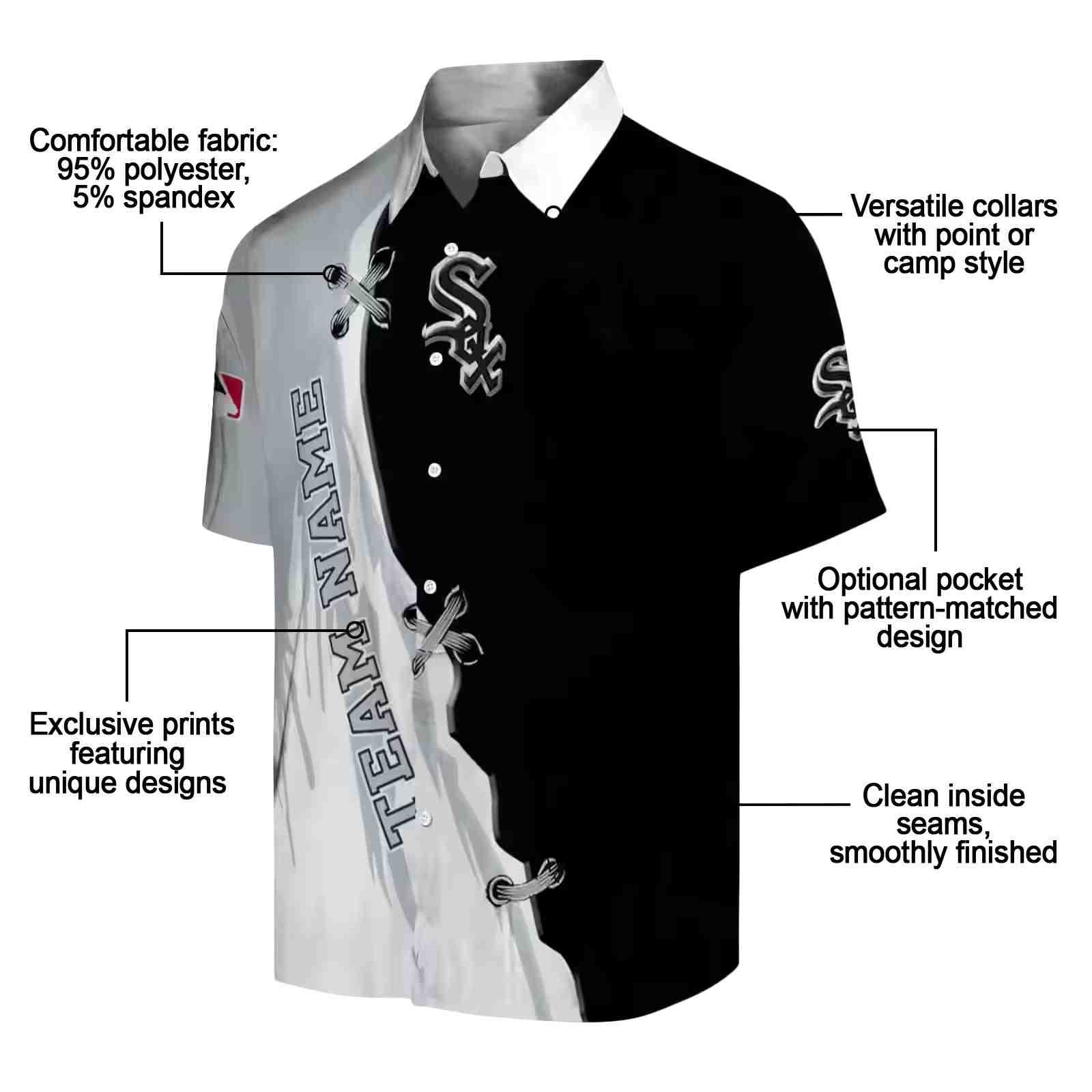 personalized chicago white sox edgy streaks black white hawaiian shirt new arrival