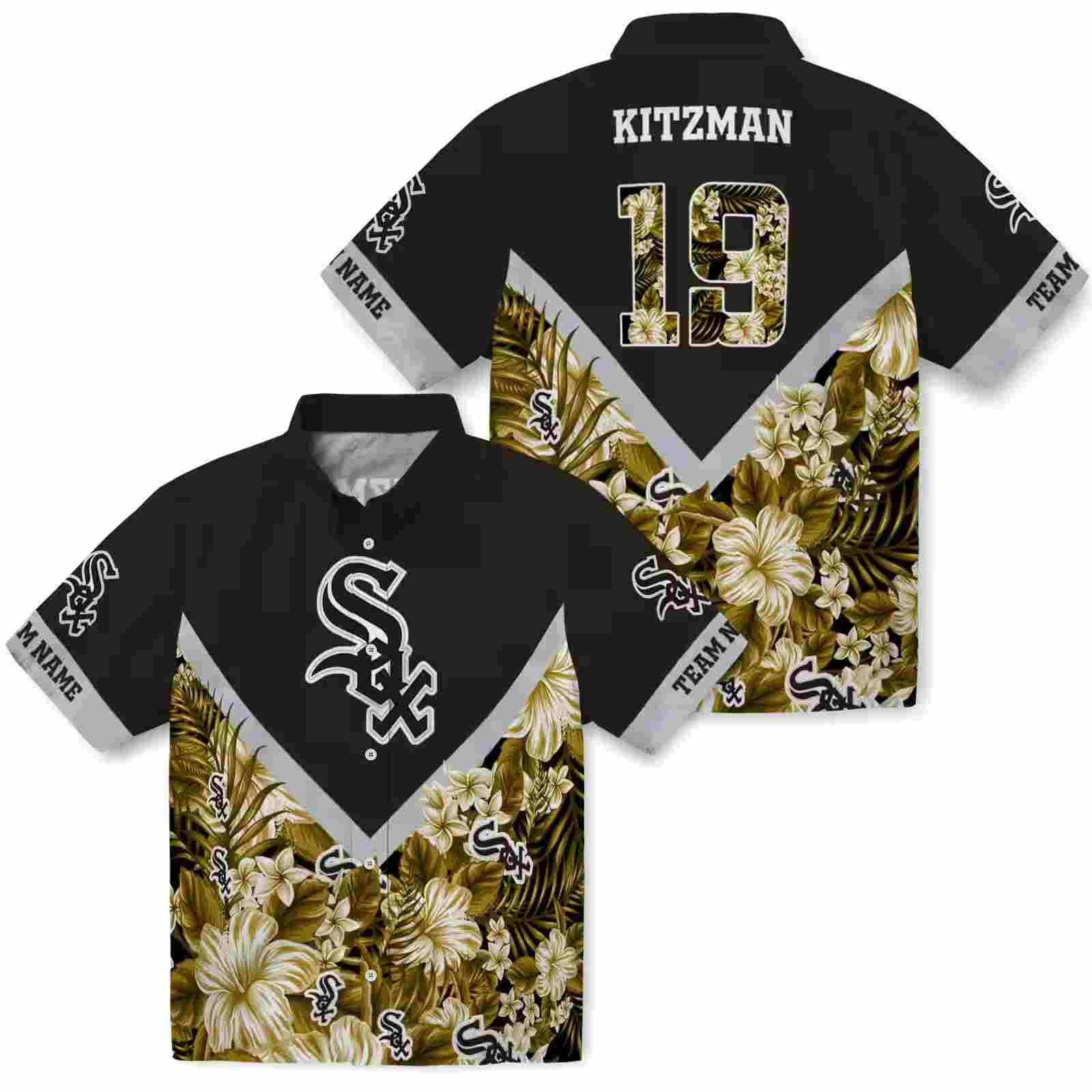 personalized chicago white sox floral chevron black hawaiian shirt high quality