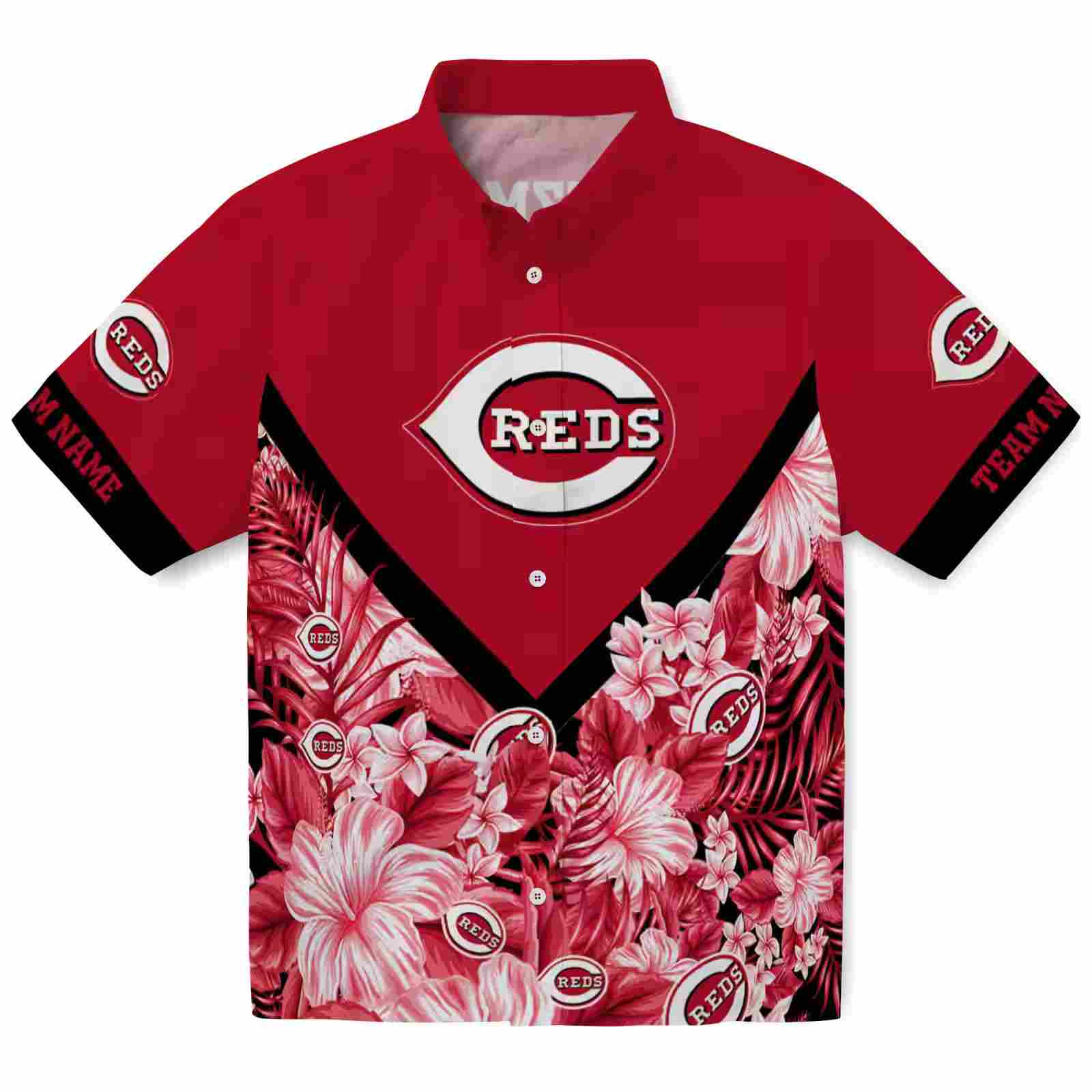 Personalized Cincinnati Reds Floral Chevron Red Hawaiian Shirt