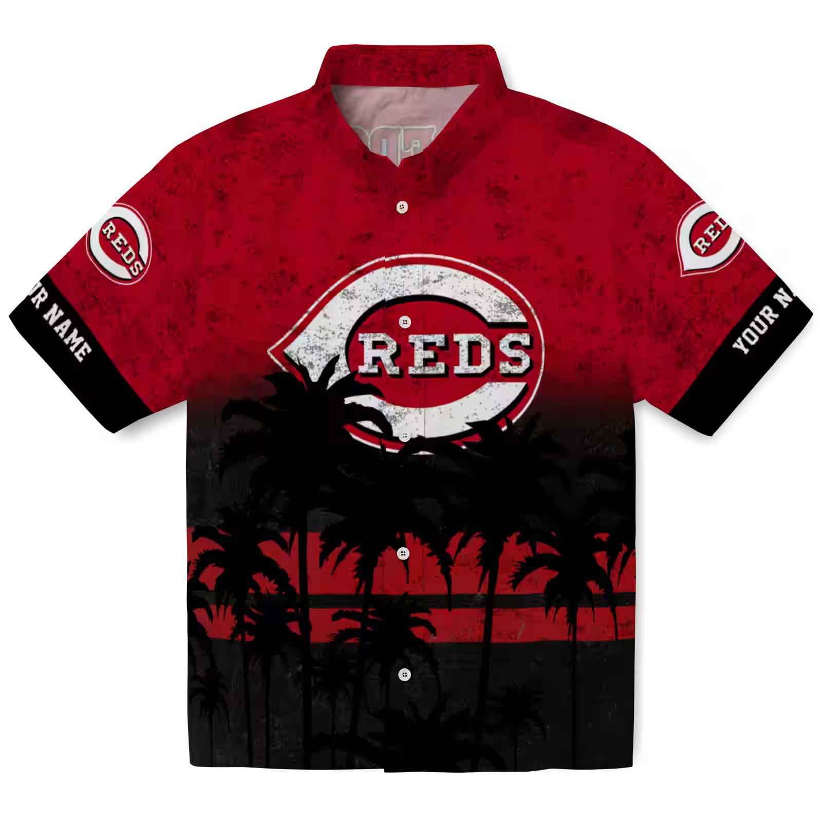 Personalized Cincinnati Reds Sunset Pattern Red Black Hawaiian Shirt