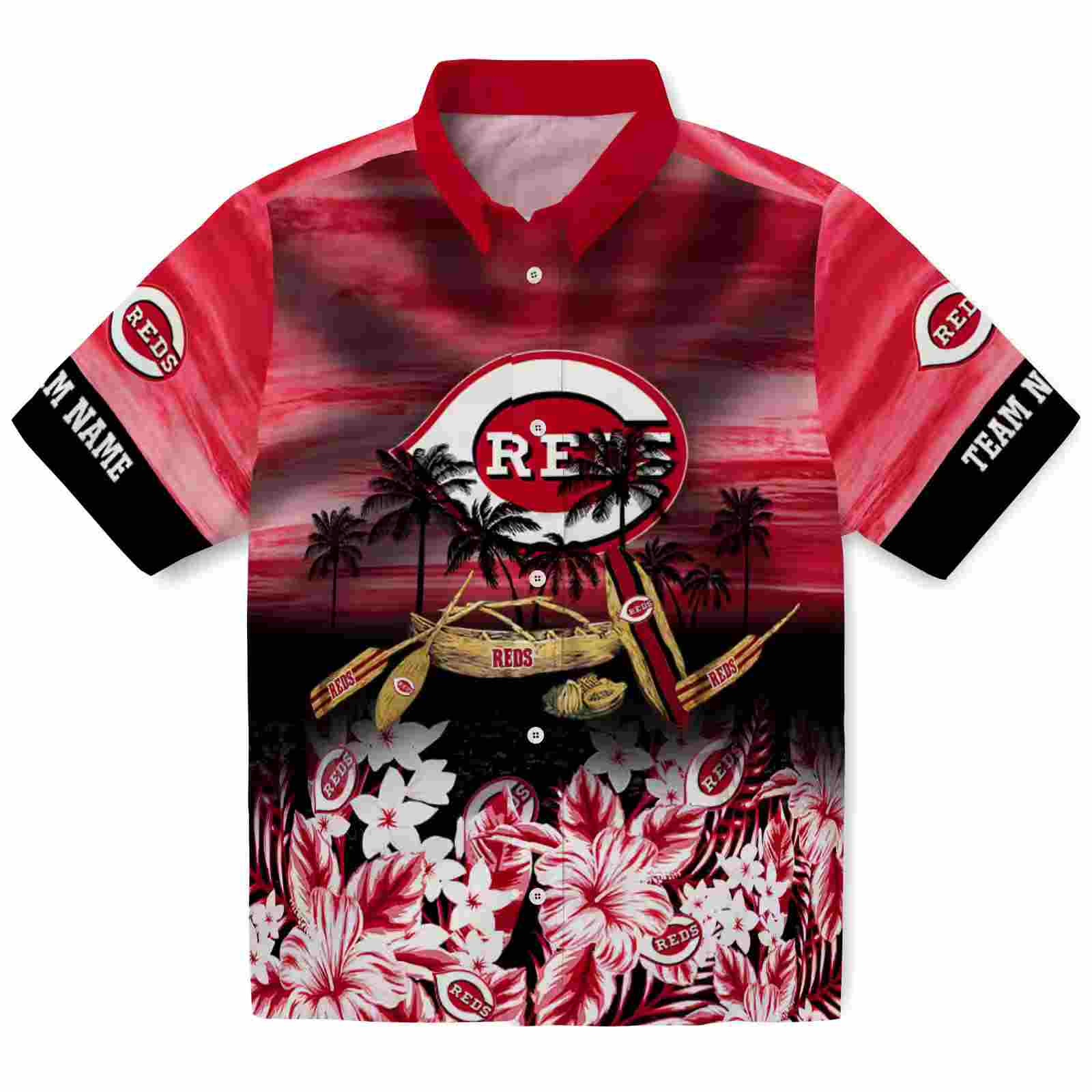 Personalized Cincinnati Reds Tropical Canoe Red Hawaiian Shirt