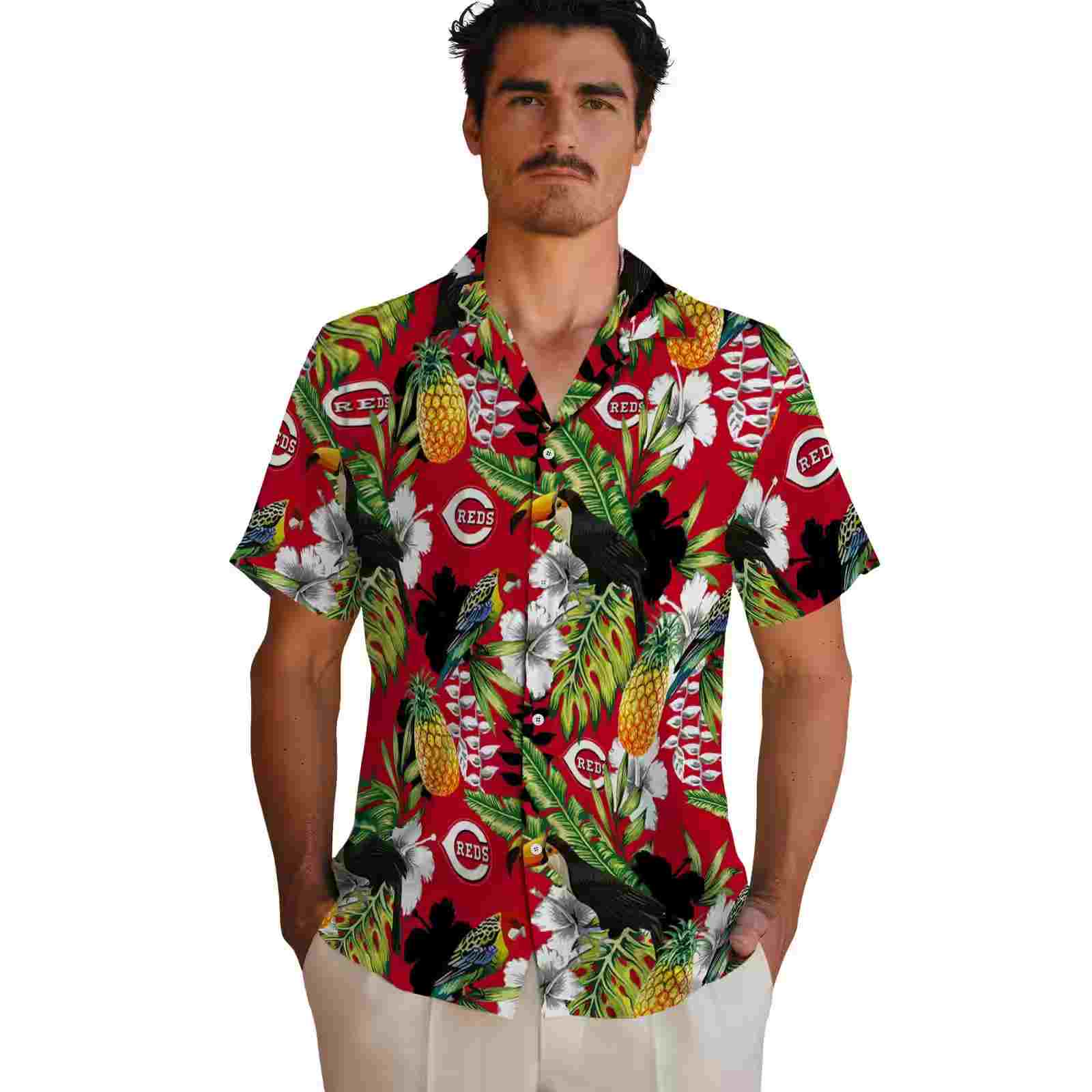 personalized cincinnati reds tropical toucan red green hawaiian shirt fashion forward