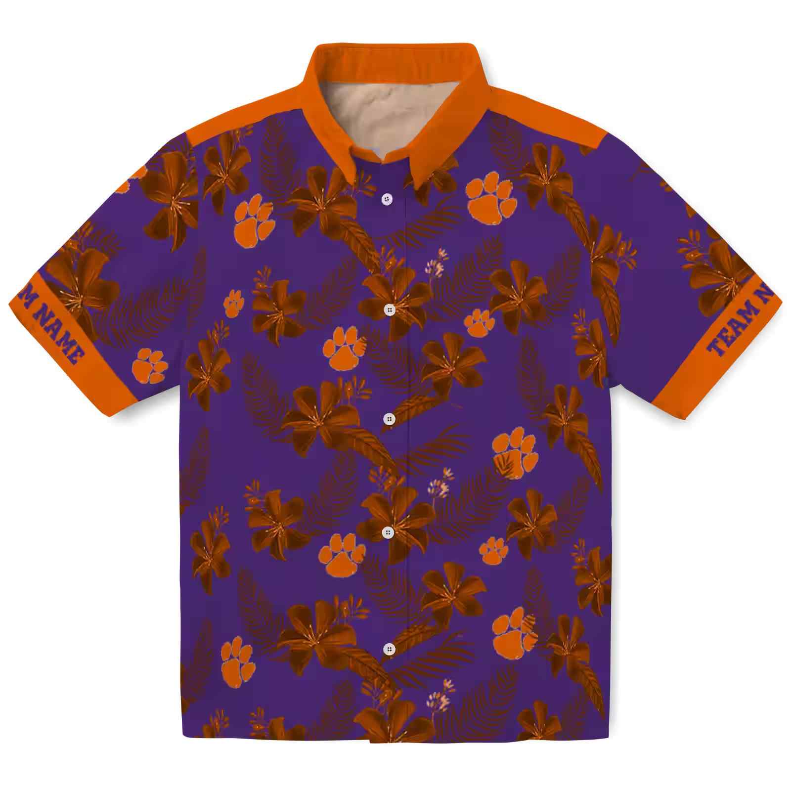 Personalized Clemson Tigers Botanical Print Purple Hawaiian Shirt