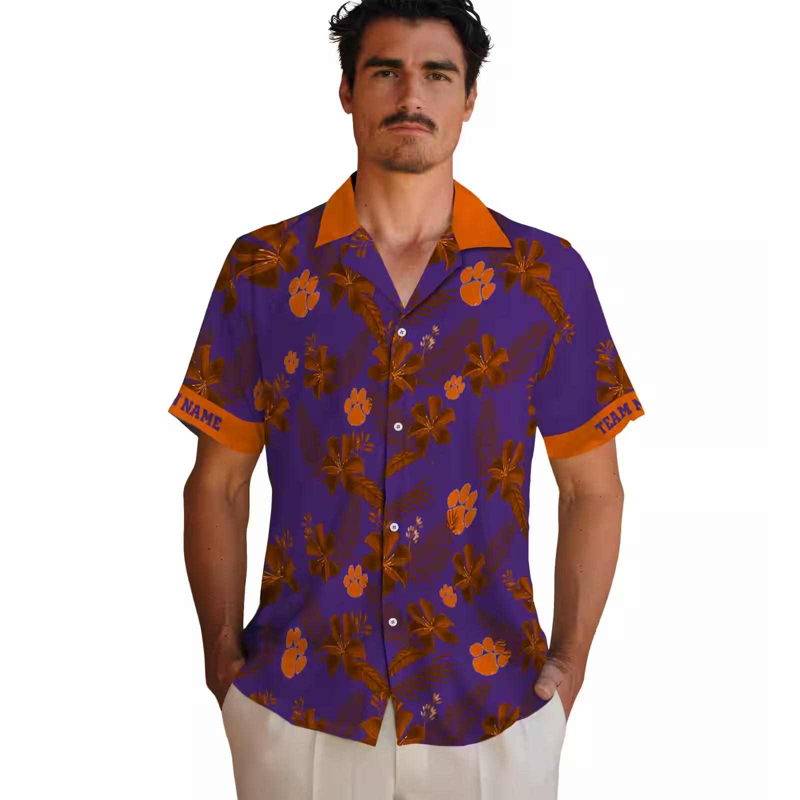 personalized clemson tigers botanical print purple hawaiian shirt fashion forward