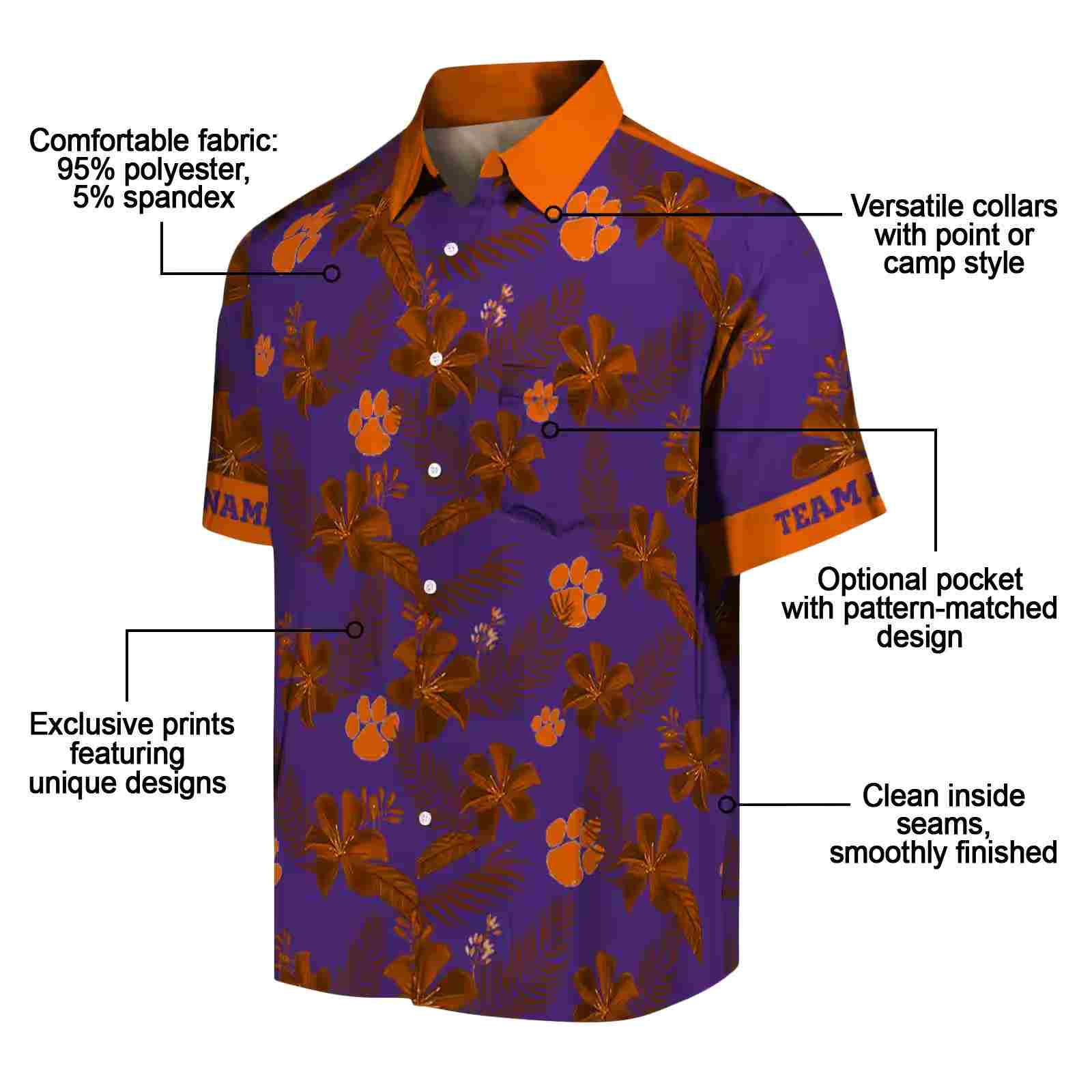 personalized clemson tigers botanical print purple hawaiian shirt new arrival