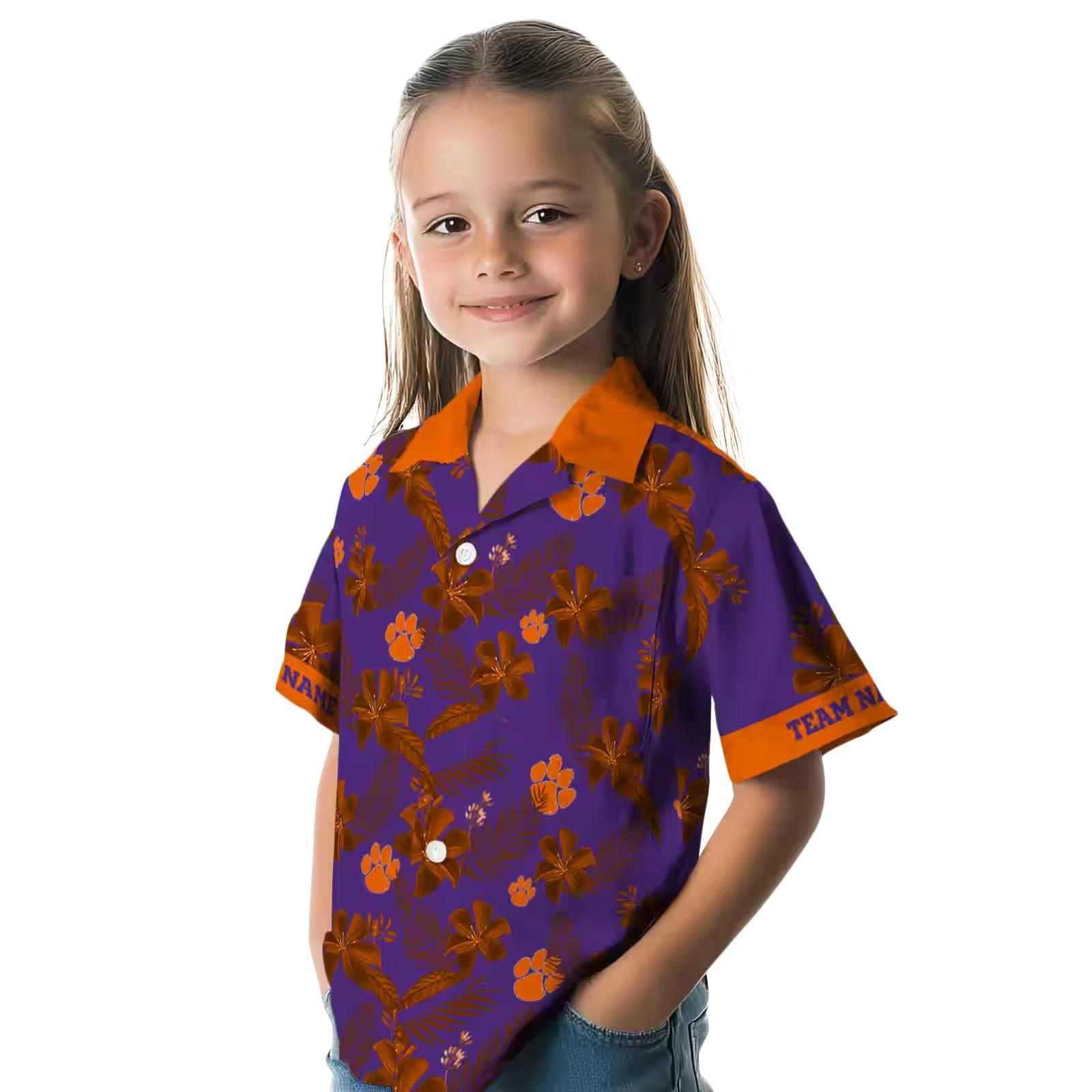 personalized clemson tigers botanical print purple hawaiian shirt premium grade