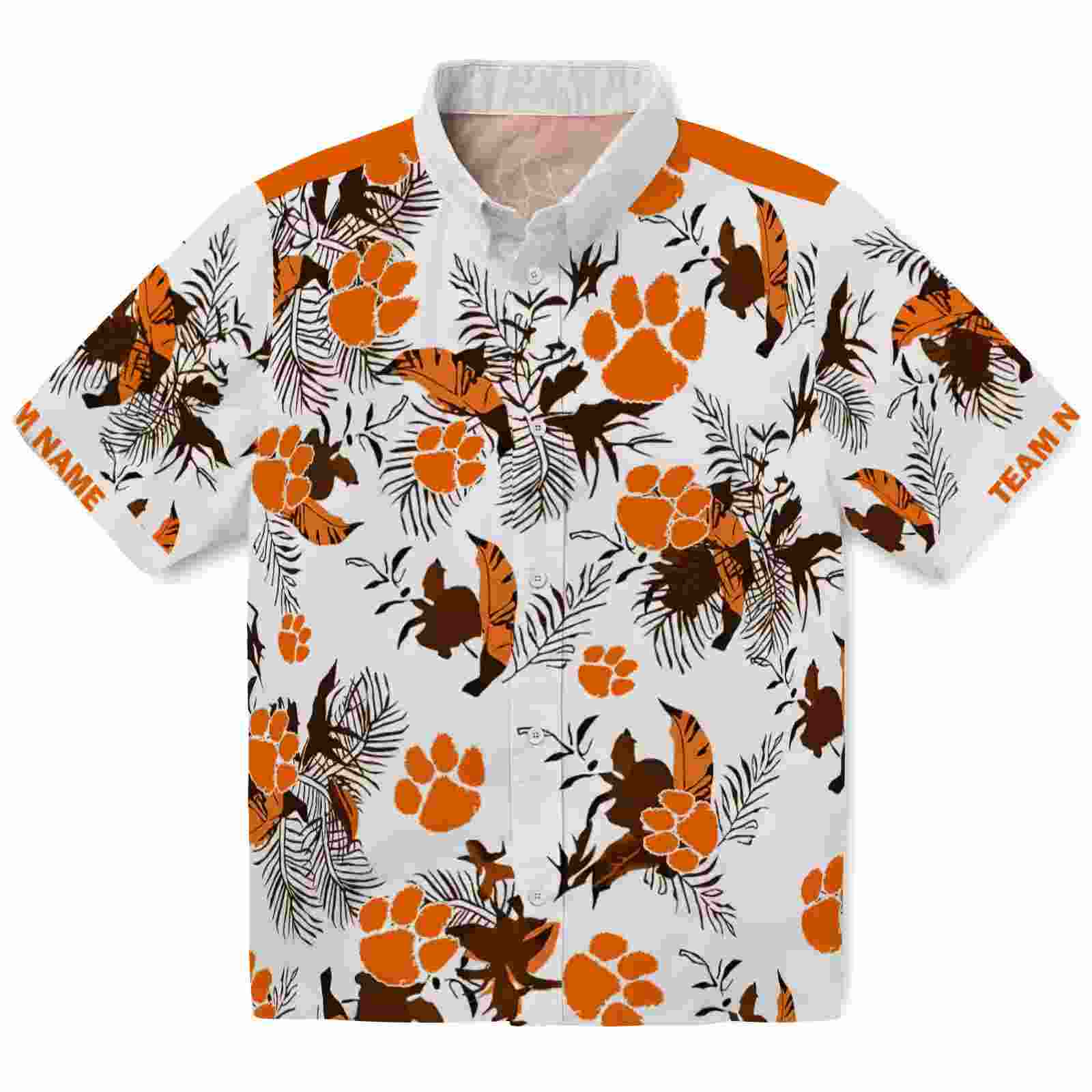 Personalized Clemson Tigers Botanical Theme Orange White Hawaiian Shirt