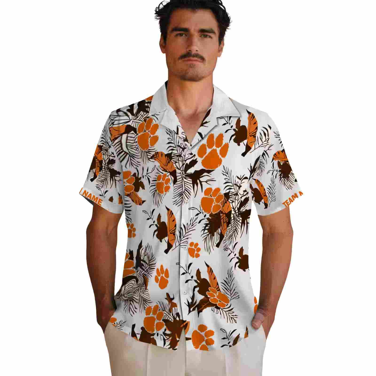 personalized clemson tigers botanical theme orange white hawaiian shirt fashion forward