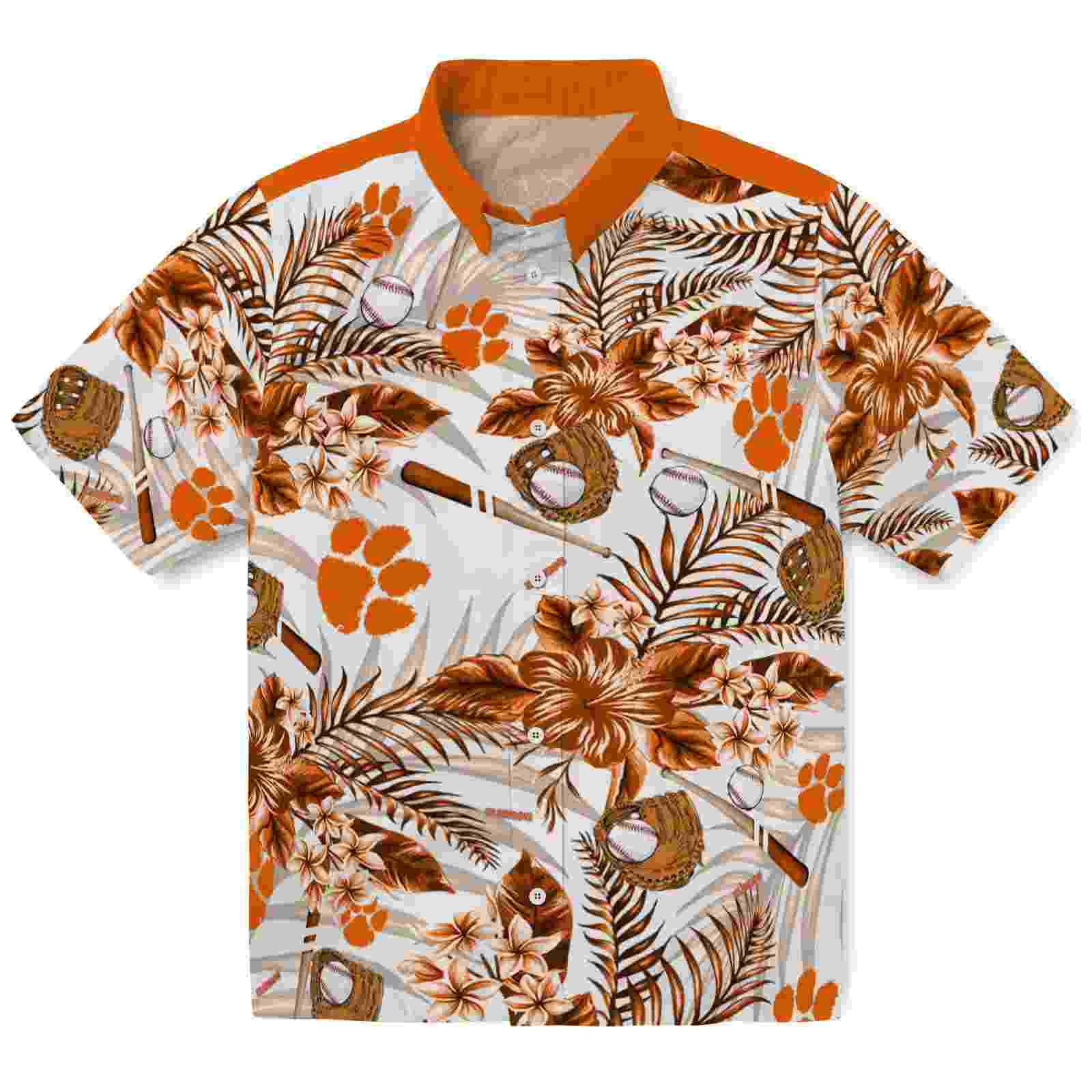 Personalized Clemson Tigers Floral Baseball Orange White Hawaiian Shirt