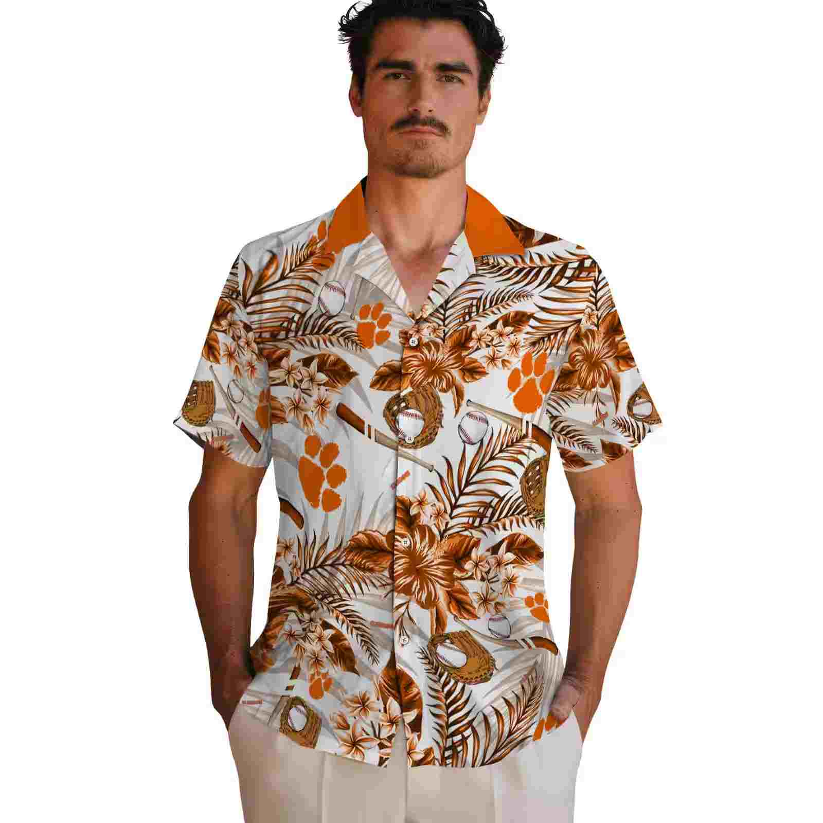 personalized clemson tigers floral baseball orange white hawaiian shirt fashion forward