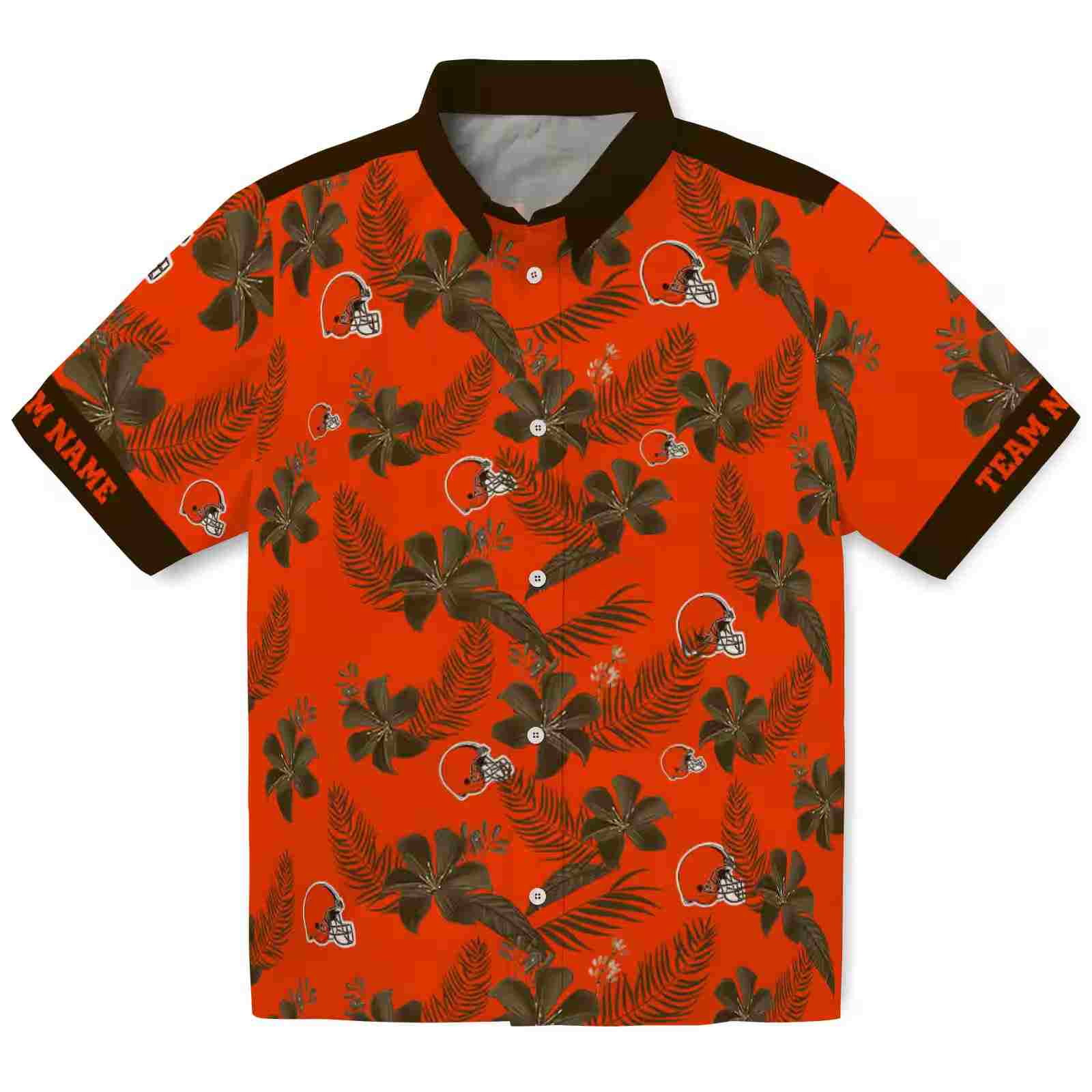 Personalized Cleveland Browns Botanical Print Orange Hawaiian Shirt