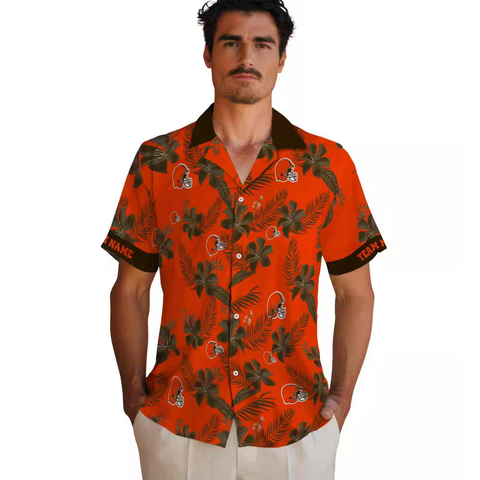 personalized cleveland browns botanical print orange hawaiian shirt fashion forward