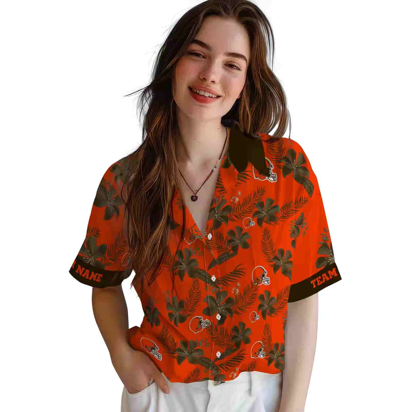 personalized cleveland browns botanical print orange hawaiian shirt latest model