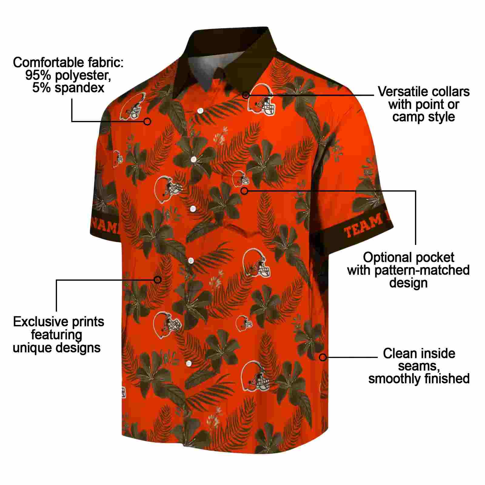 personalized cleveland browns botanical print orange hawaiian shirt new arrival