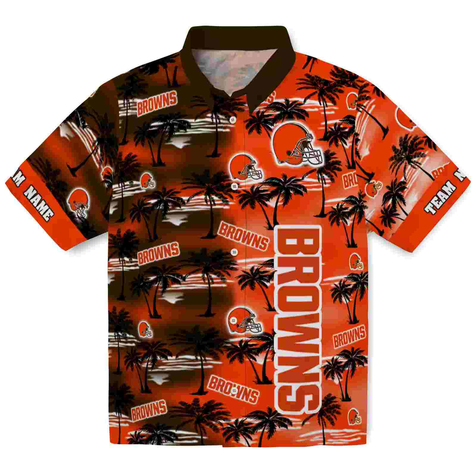 Personalized Cleveland Browns Palm Silhouettes Brown Hawaiian Shirt