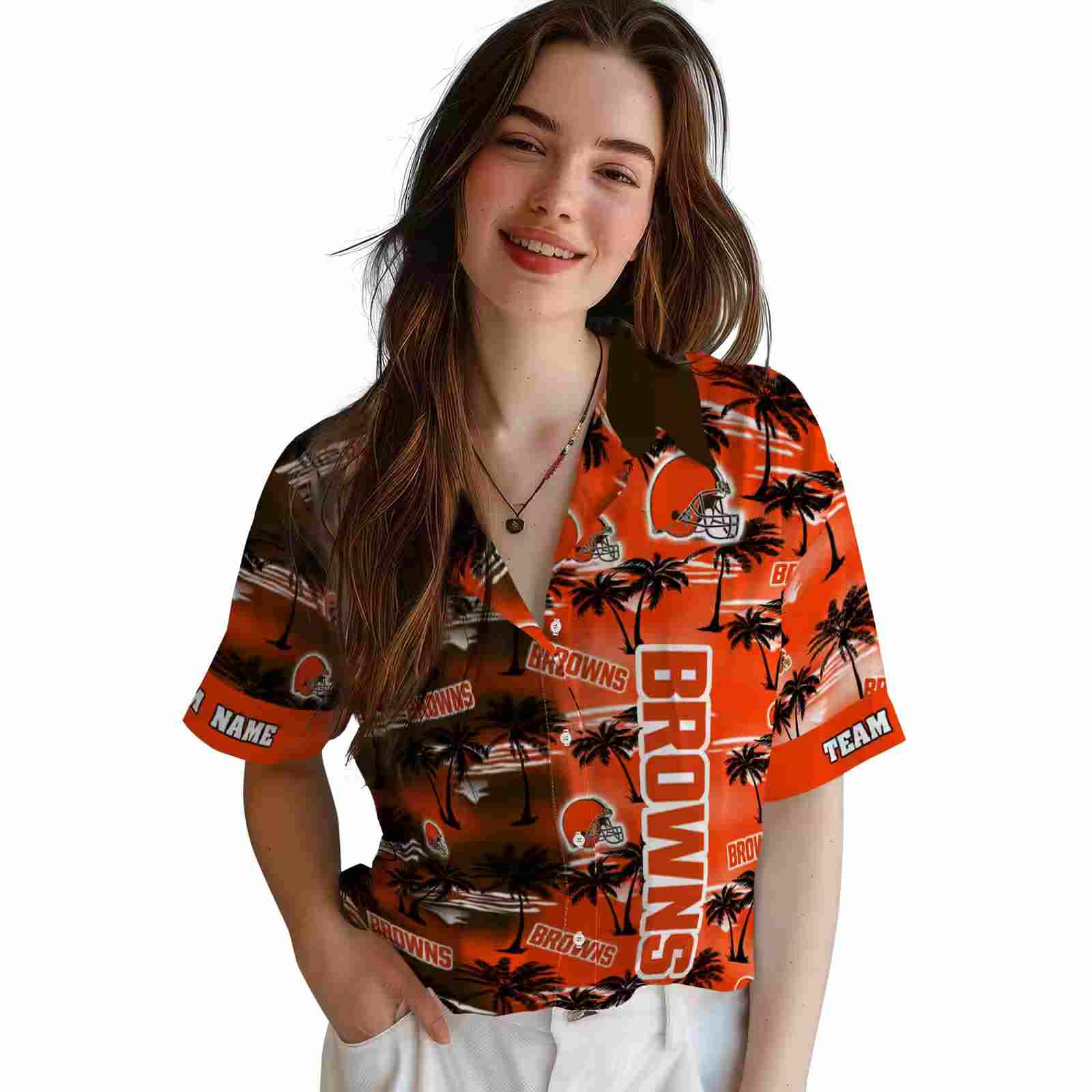 personalized cleveland browns palm silhouettes brown hawaiian shirt latest model