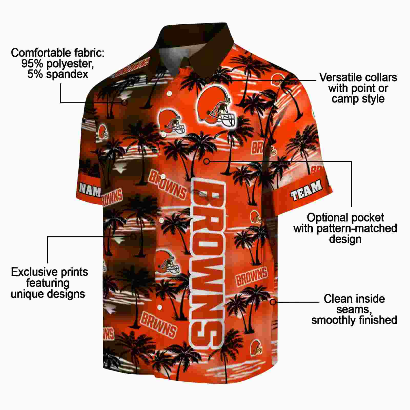 personalized cleveland browns palm silhouettes brown hawaiian shirt new arrival