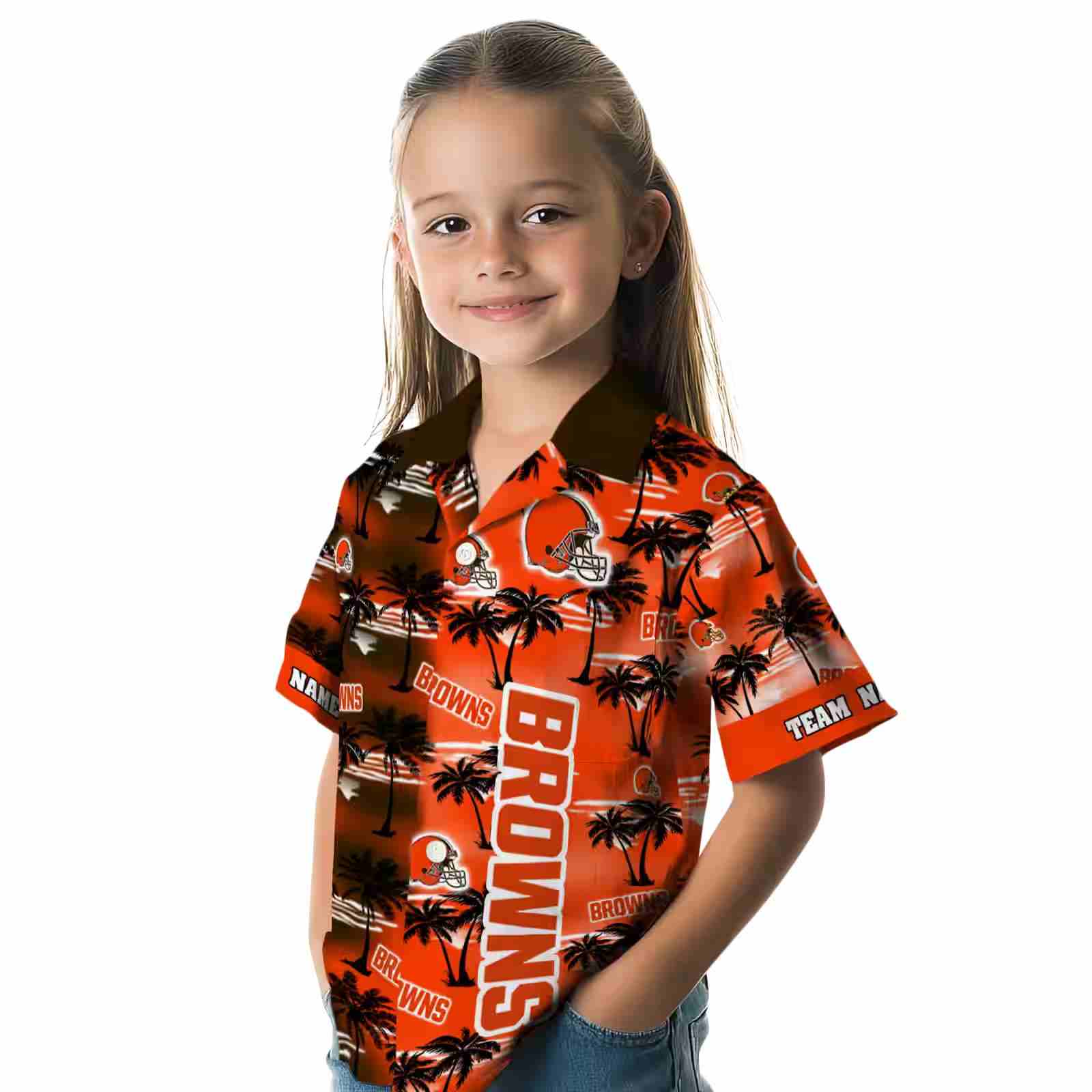 personalized cleveland browns palm silhouettes brown hawaiian shirt premium grade