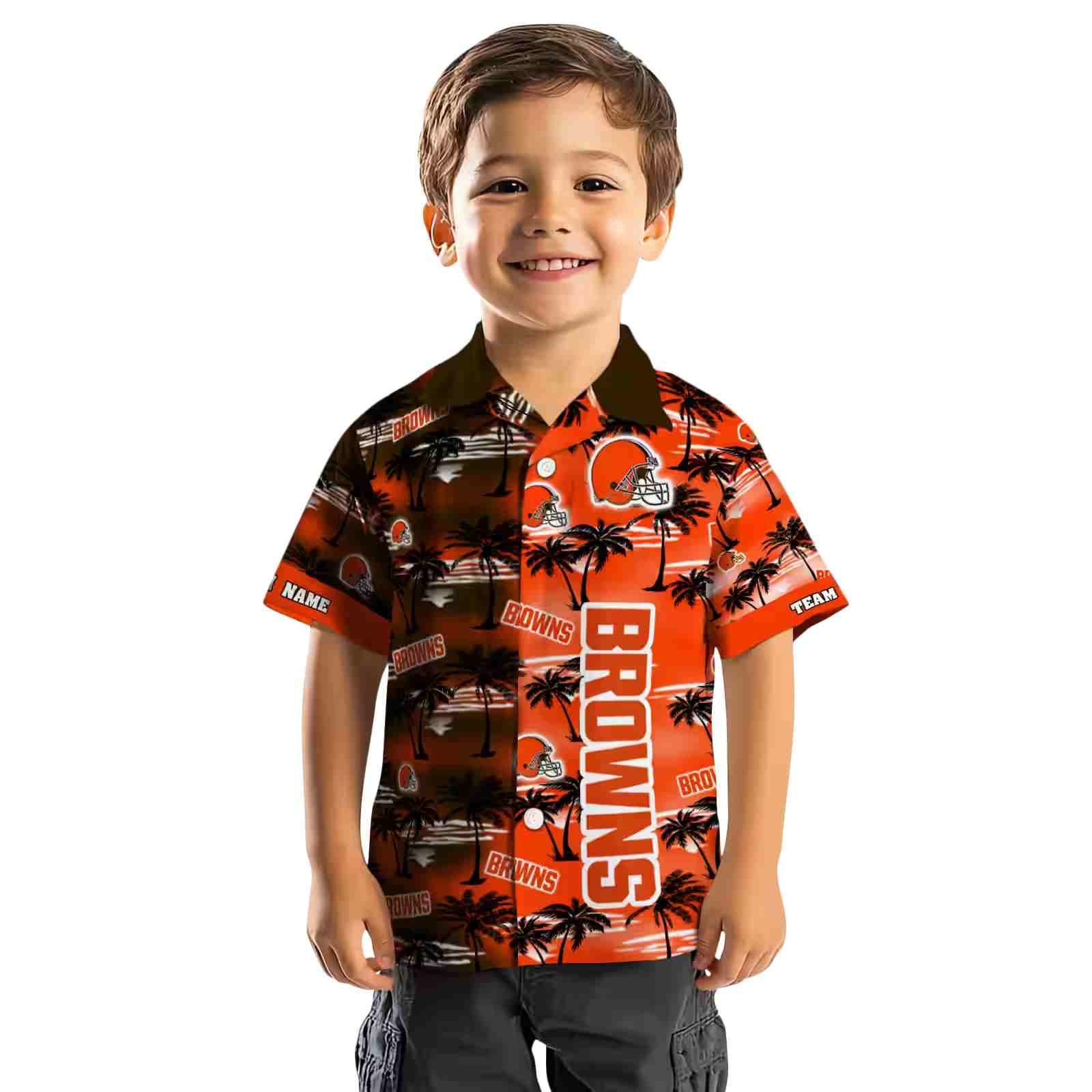 personalized cleveland browns palm silhouettes brown hawaiian shirt top rated