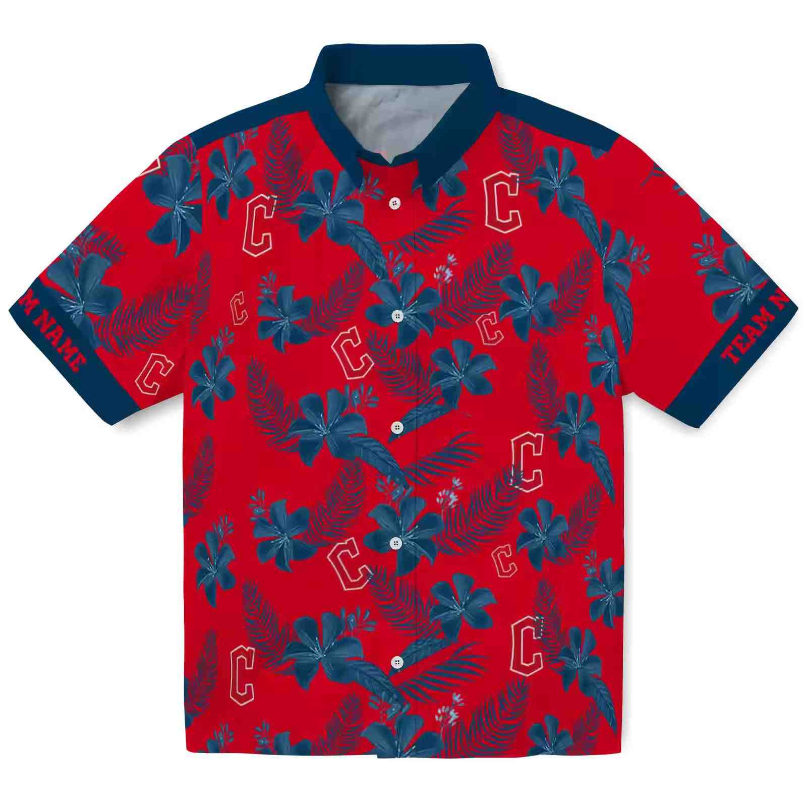 Personalized Cleveland Guardians Botanical Print Red Hawaiian Shirt