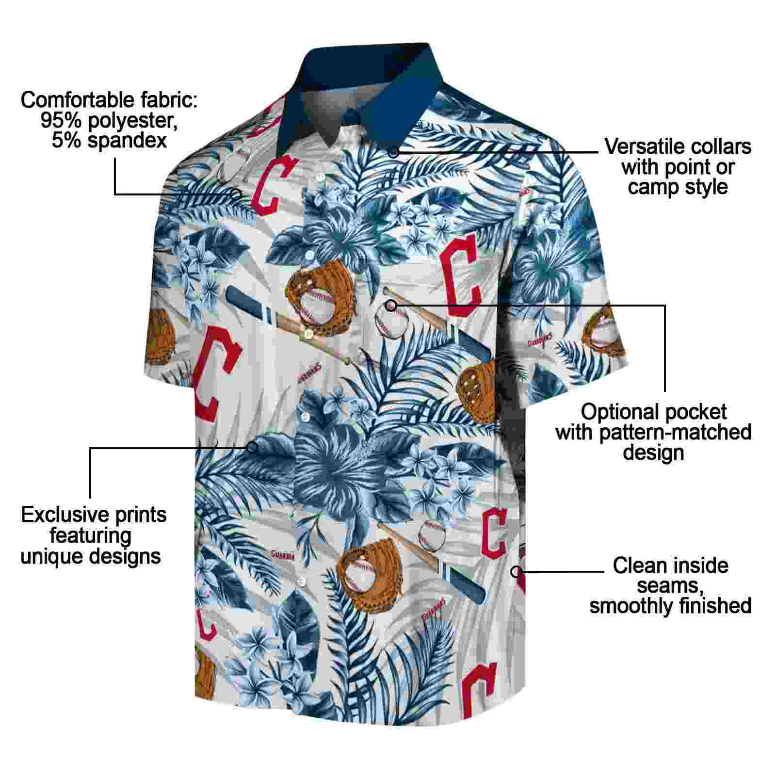 personalized cleveland guardians floral baseball navy blue white hawaiian shirt new arrival