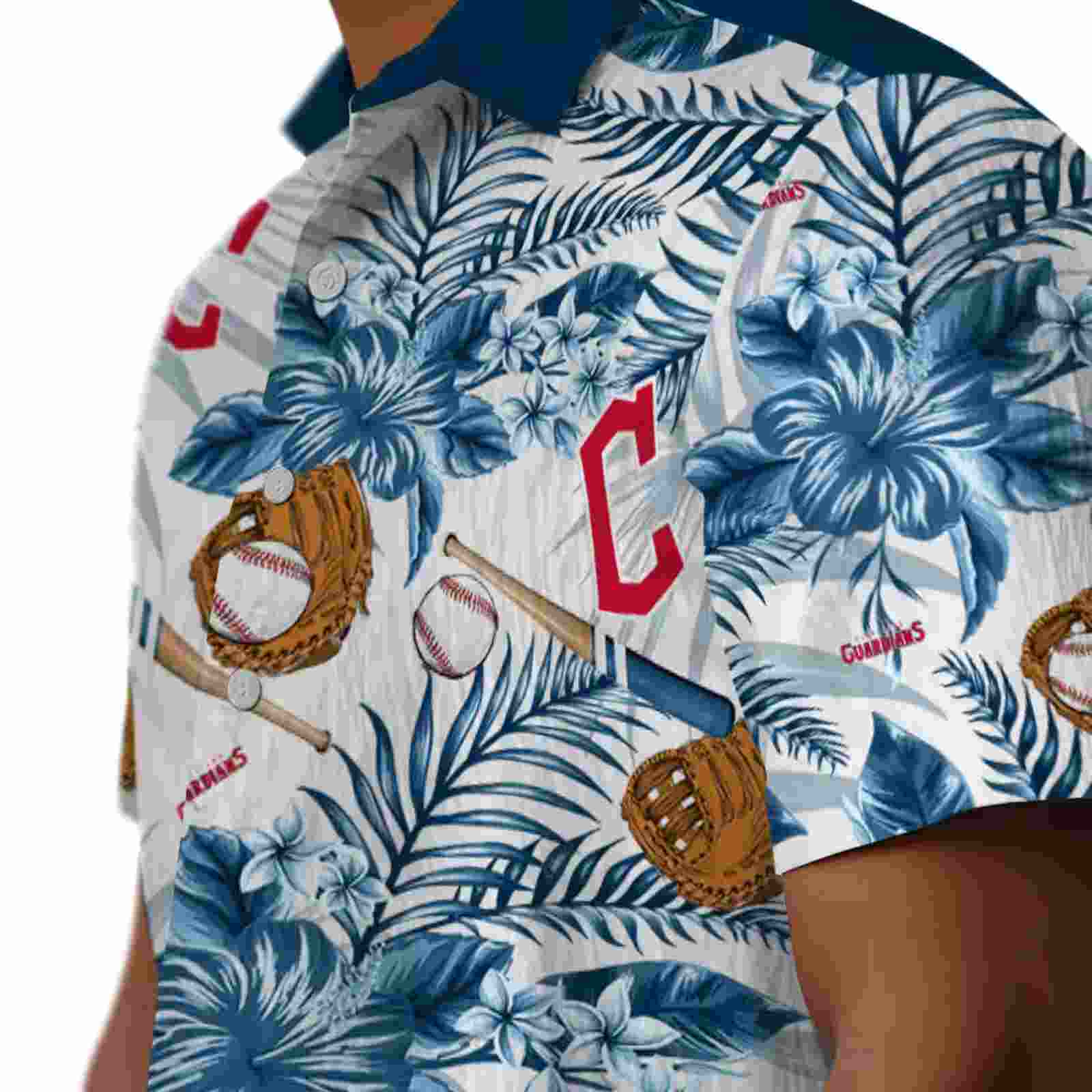 personalized cleveland guardians floral baseball navy blue white hawaiian shirt trendy