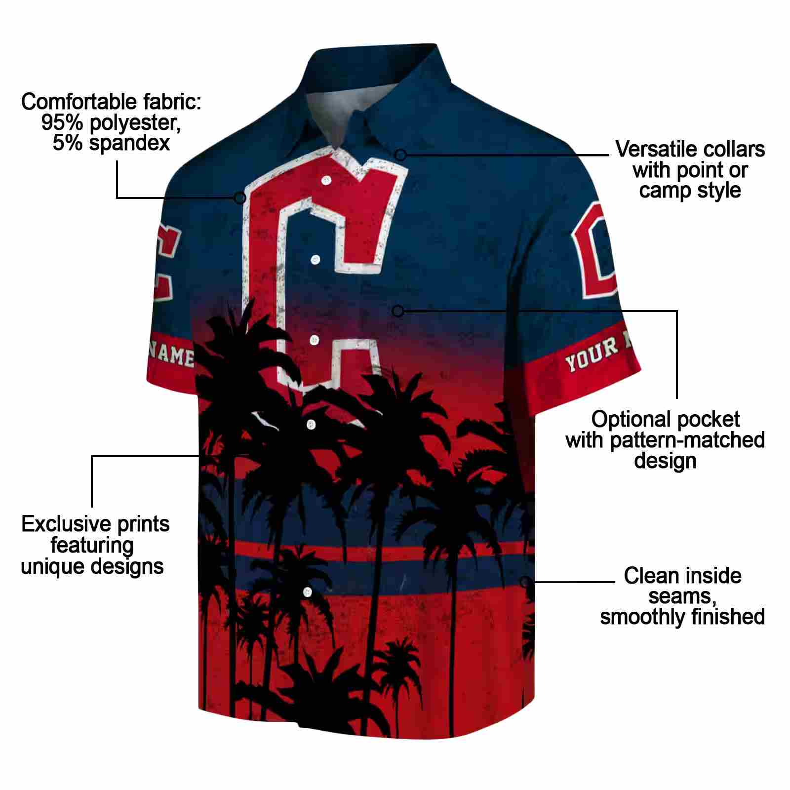 personalized cleveland guardians sunset pattern navy blue black hawaiian shirt new arrival