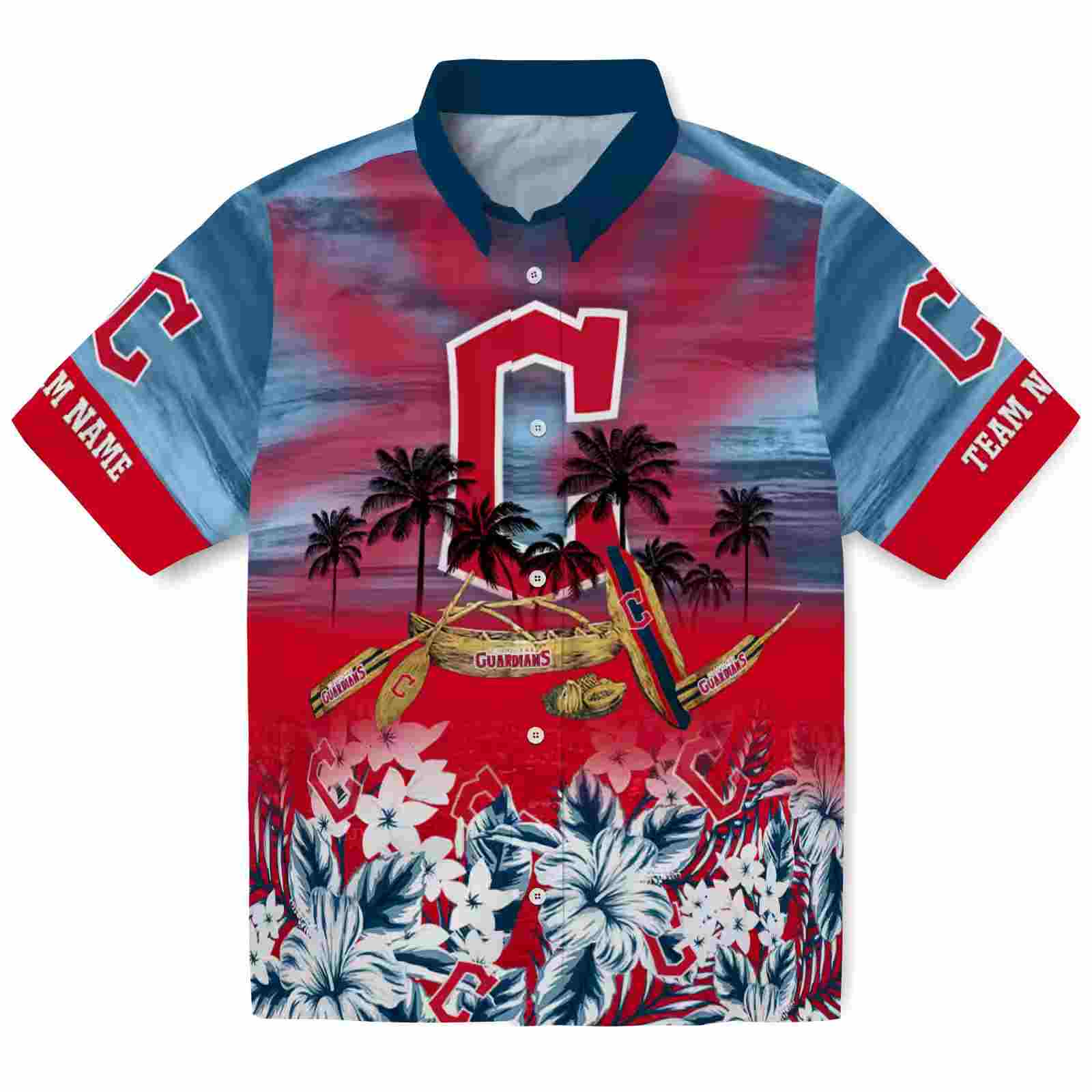 Personalized Cleveland Guardians Tropical Canoe Navy Blue Hawaiian Shirt