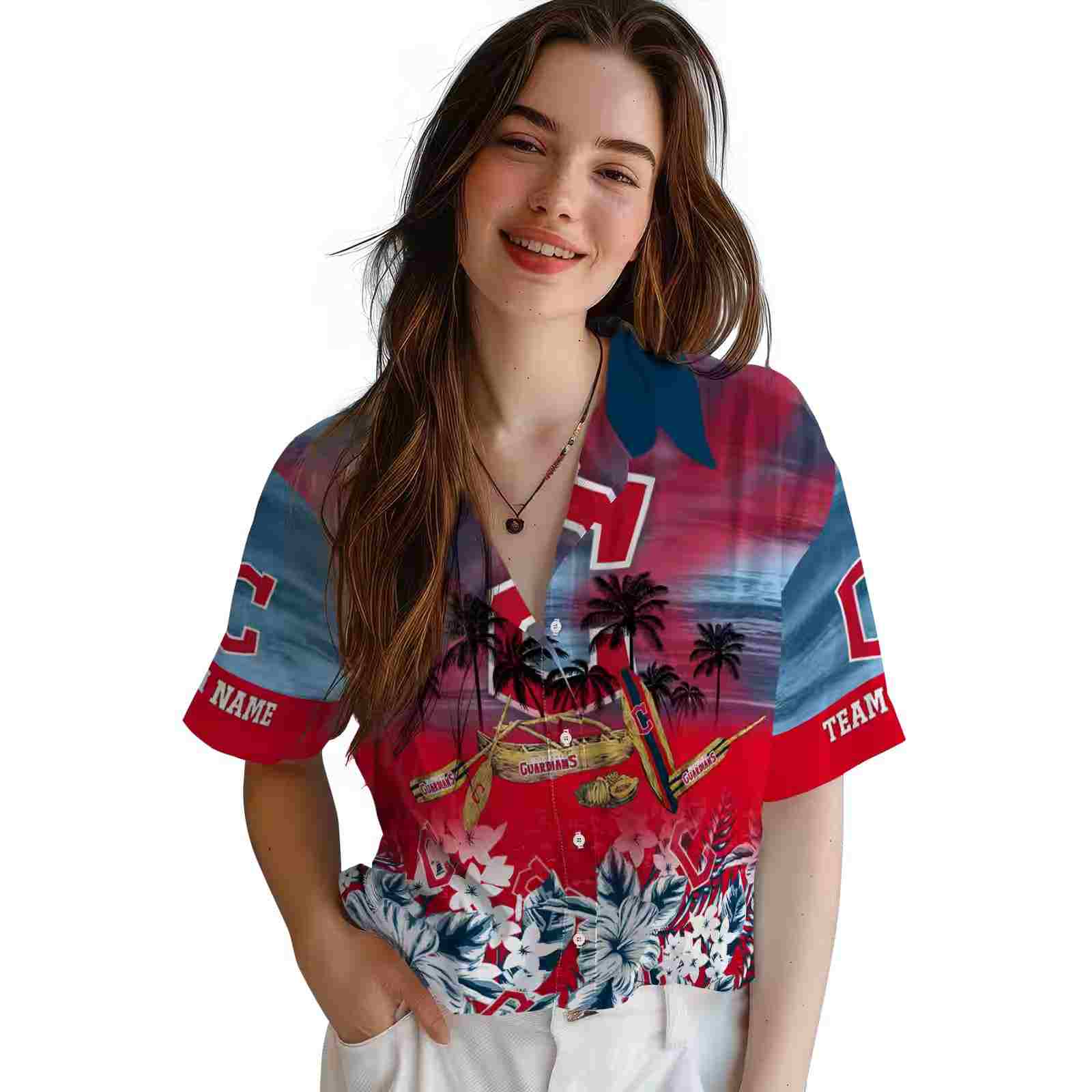 personalized cleveland guardians tropical canoe navy blue hawaiian shirt latest model