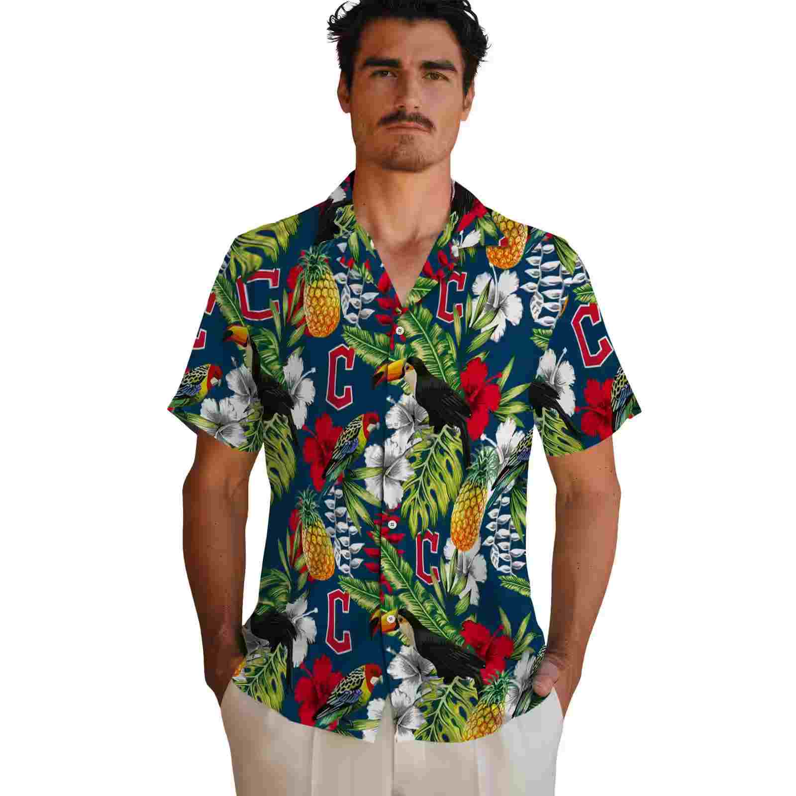 personalized cleveland guardians tropical toucan navy blue green hawaiian shirt fashion forward