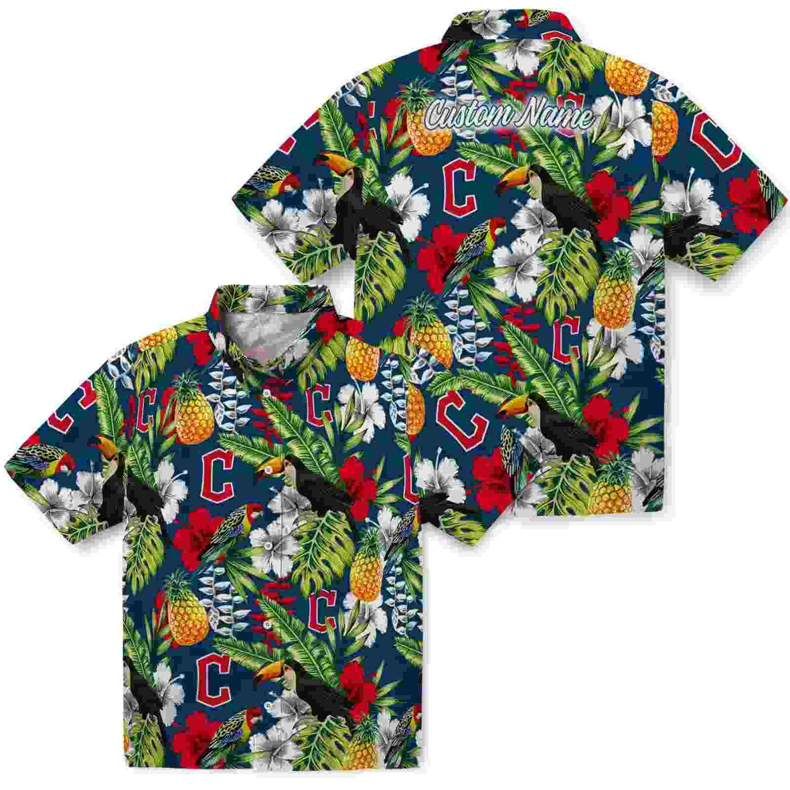 personalized cleveland guardians tropical toucan navy blue green hawaiian shirt high quality