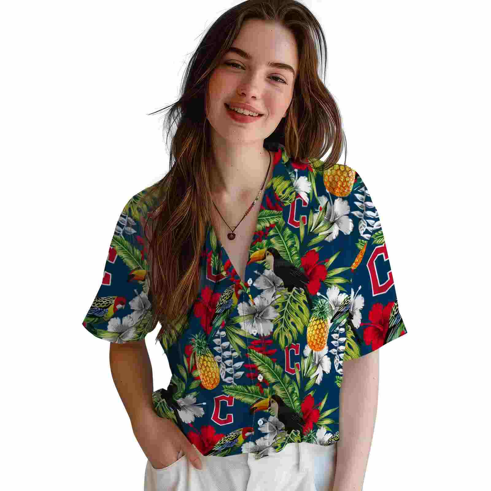 personalized cleveland guardians tropical toucan navy blue green hawaiian shirt latest model