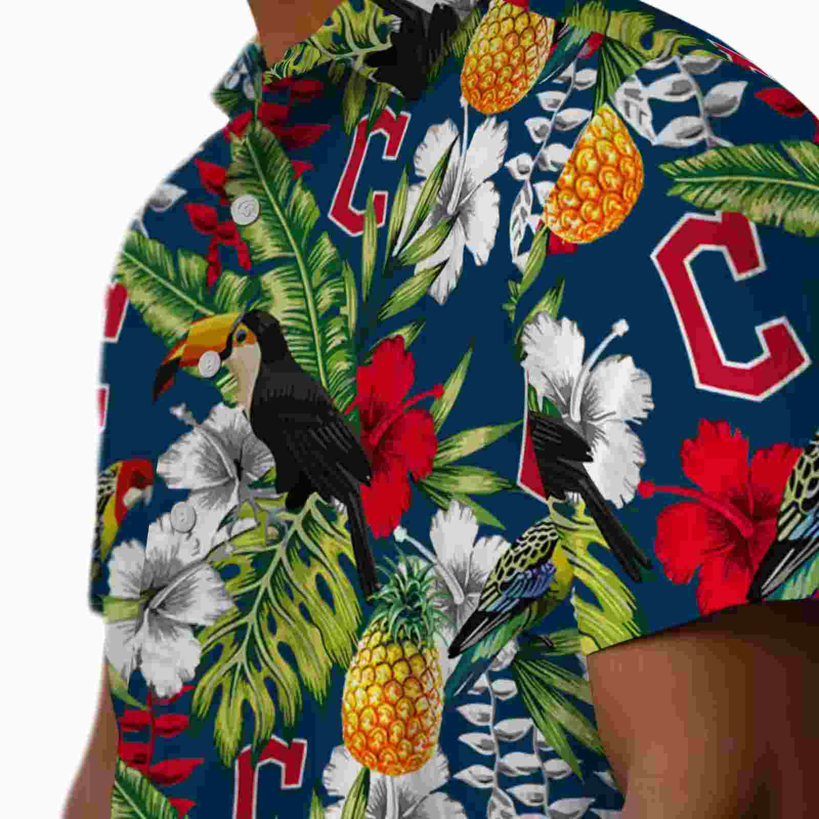 personalized cleveland guardians tropical toucan navy blue green hawaiian shirt trendy