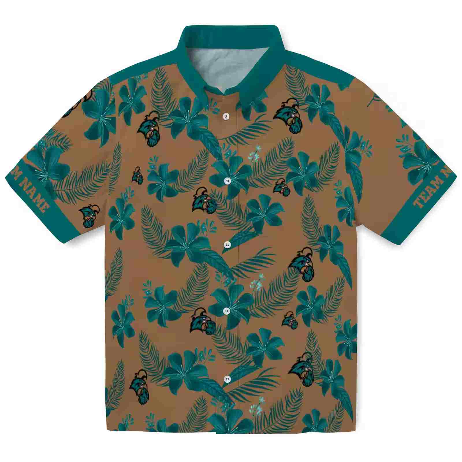 Personalized Coastal Carolina Chanticleers Botanical Print Gold Hawaiian Shirt