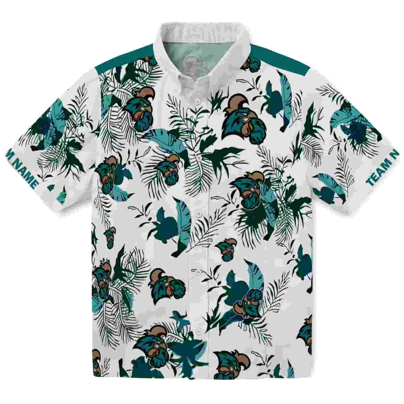 Personalized Coastal Carolina Chanticleers Botanical Theme Green White Hawaiian Shirt