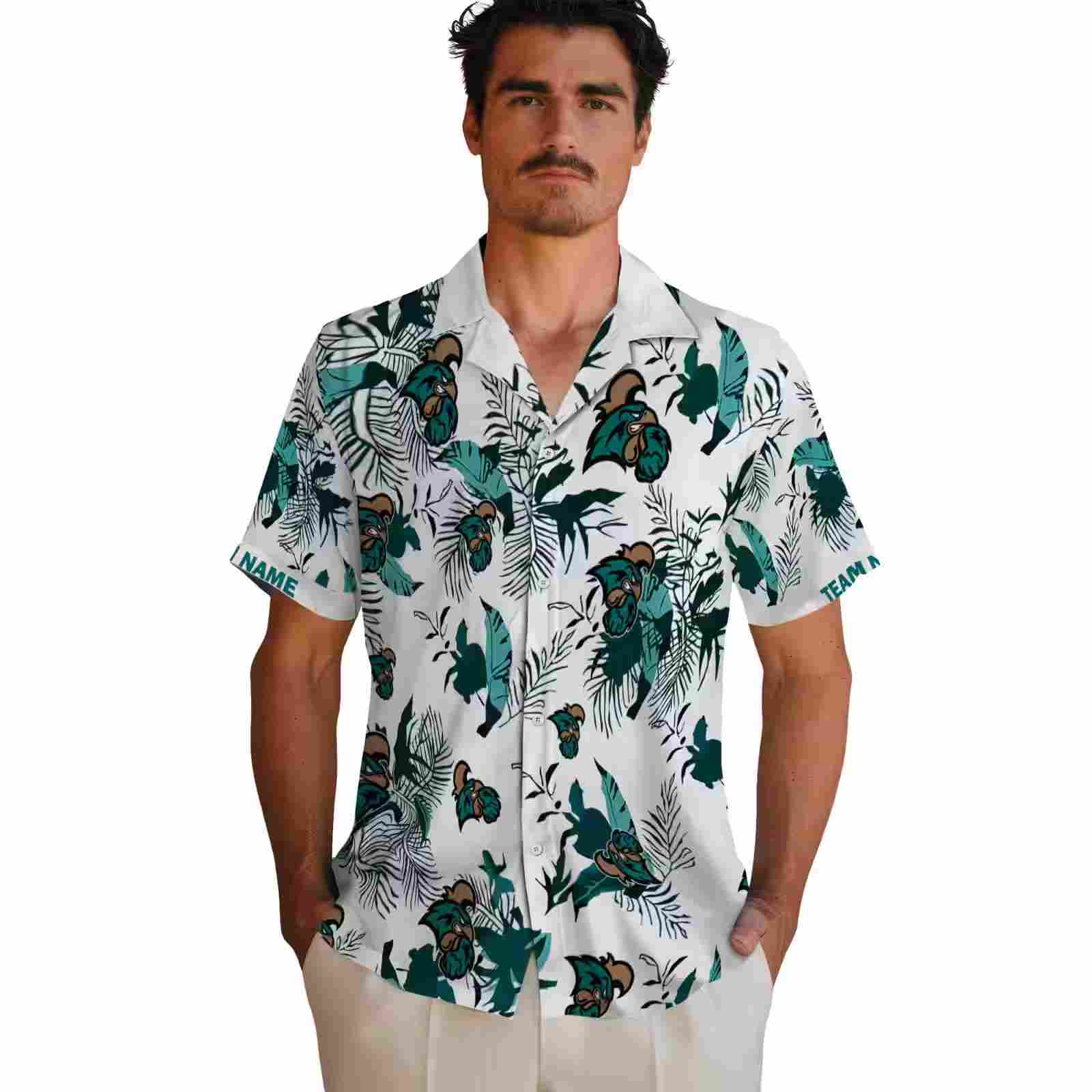 personalized coastal carolina chanticleers botanical theme green white hawaiian shirt fashion forward