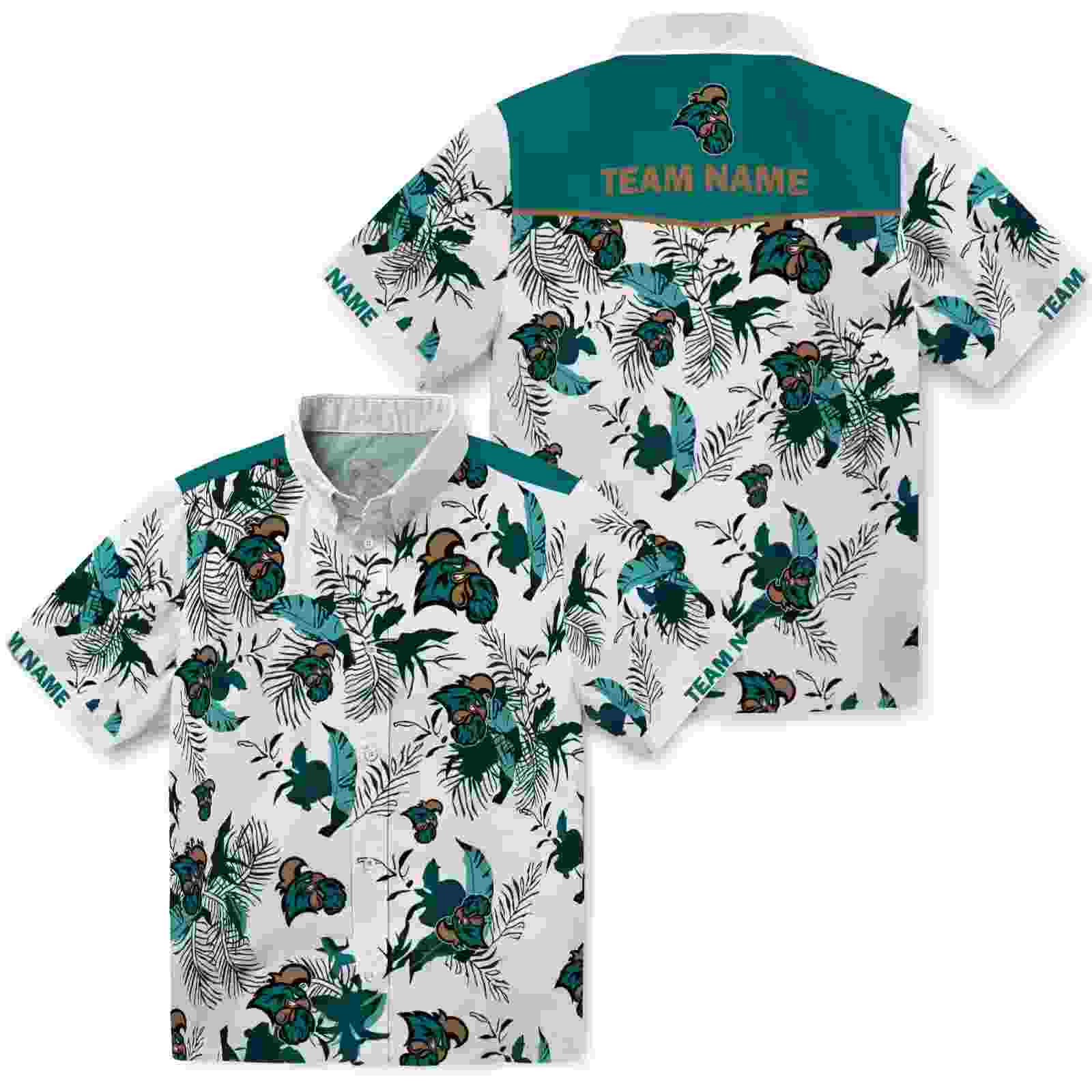 personalized coastal carolina chanticleers botanical theme green white hawaiian shirt high quality