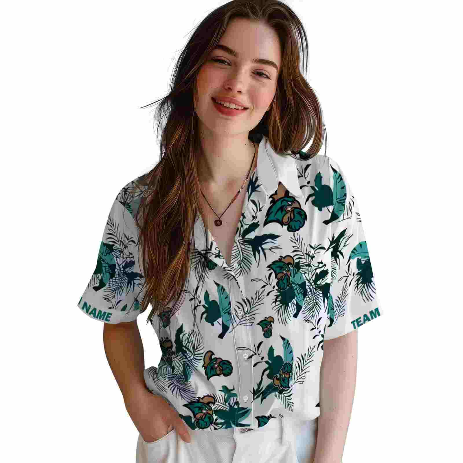 personalized coastal carolina chanticleers botanical theme green white hawaiian shirt latest model