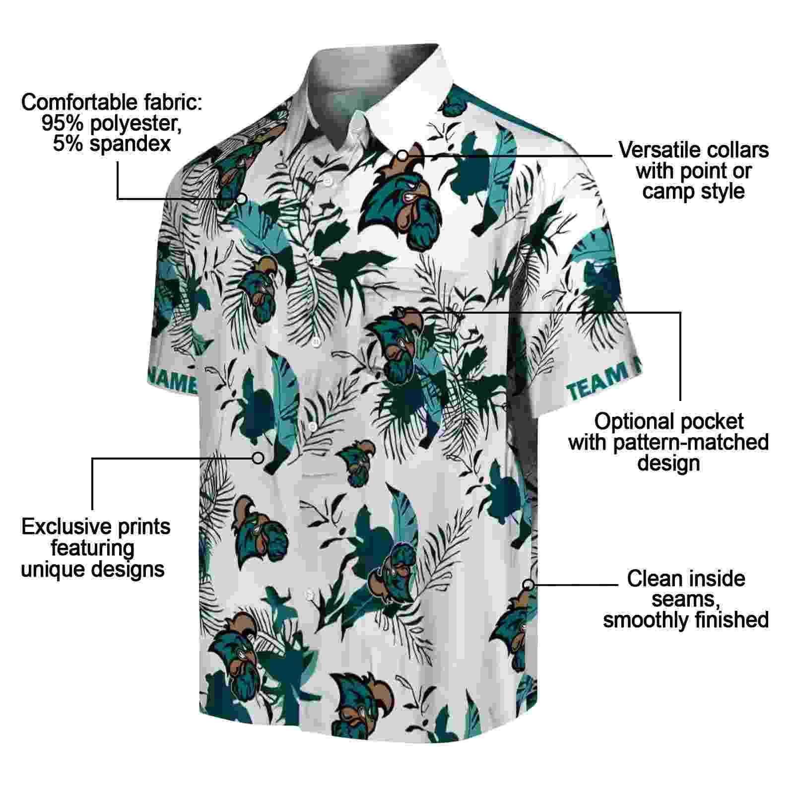 personalized coastal carolina chanticleers botanical theme green white hawaiian shirt new arrival