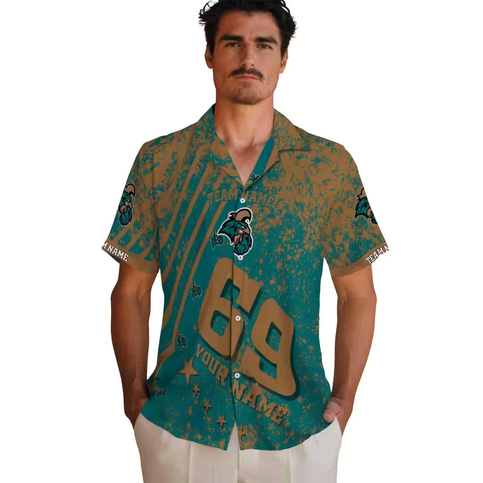 personalized coastal carolina chanticleers star stripes green hawaiian shirt fashion forward